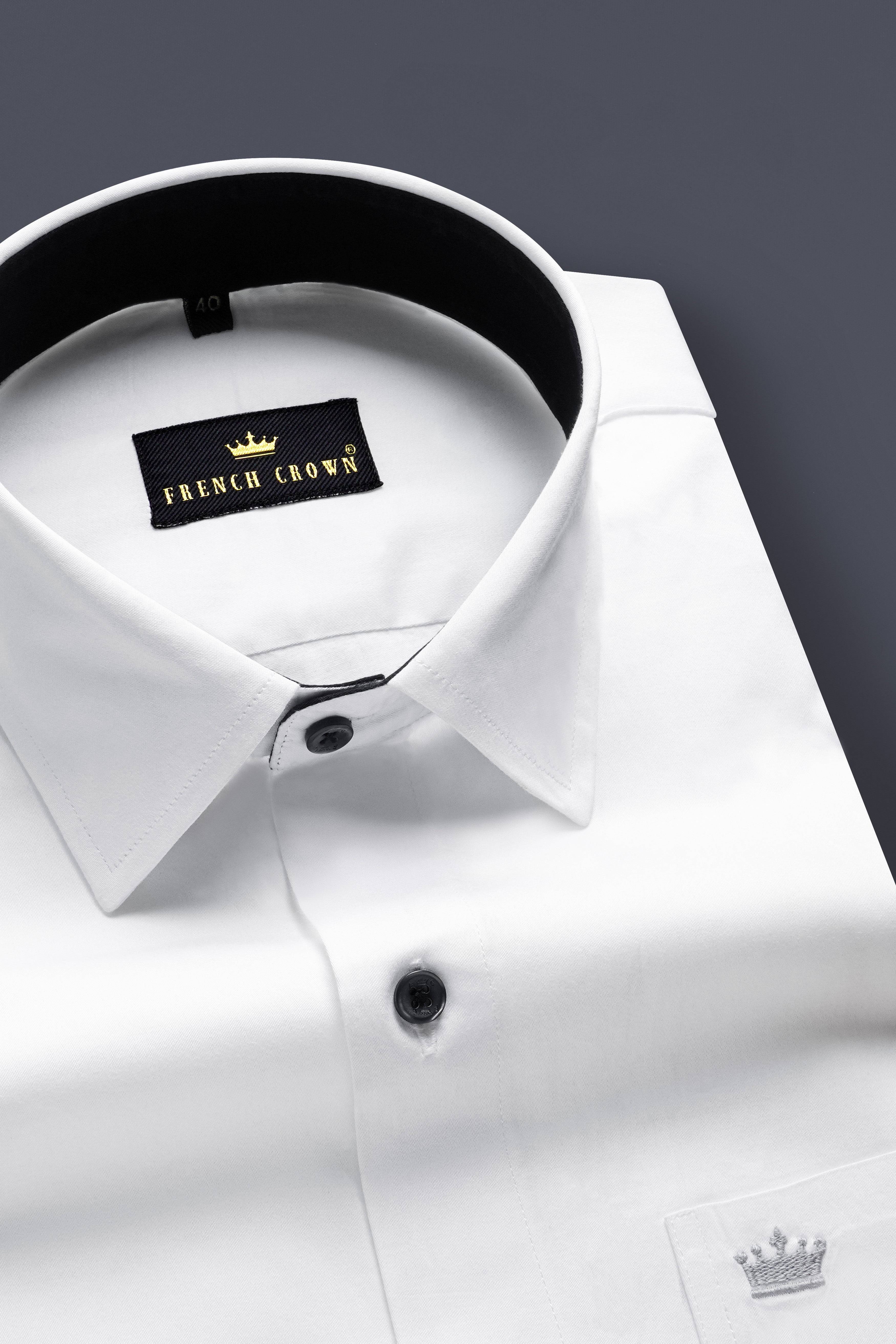 Bright White Subtle Sheen with Black Collar detailed Super Soft Giza Cotton SHIRT