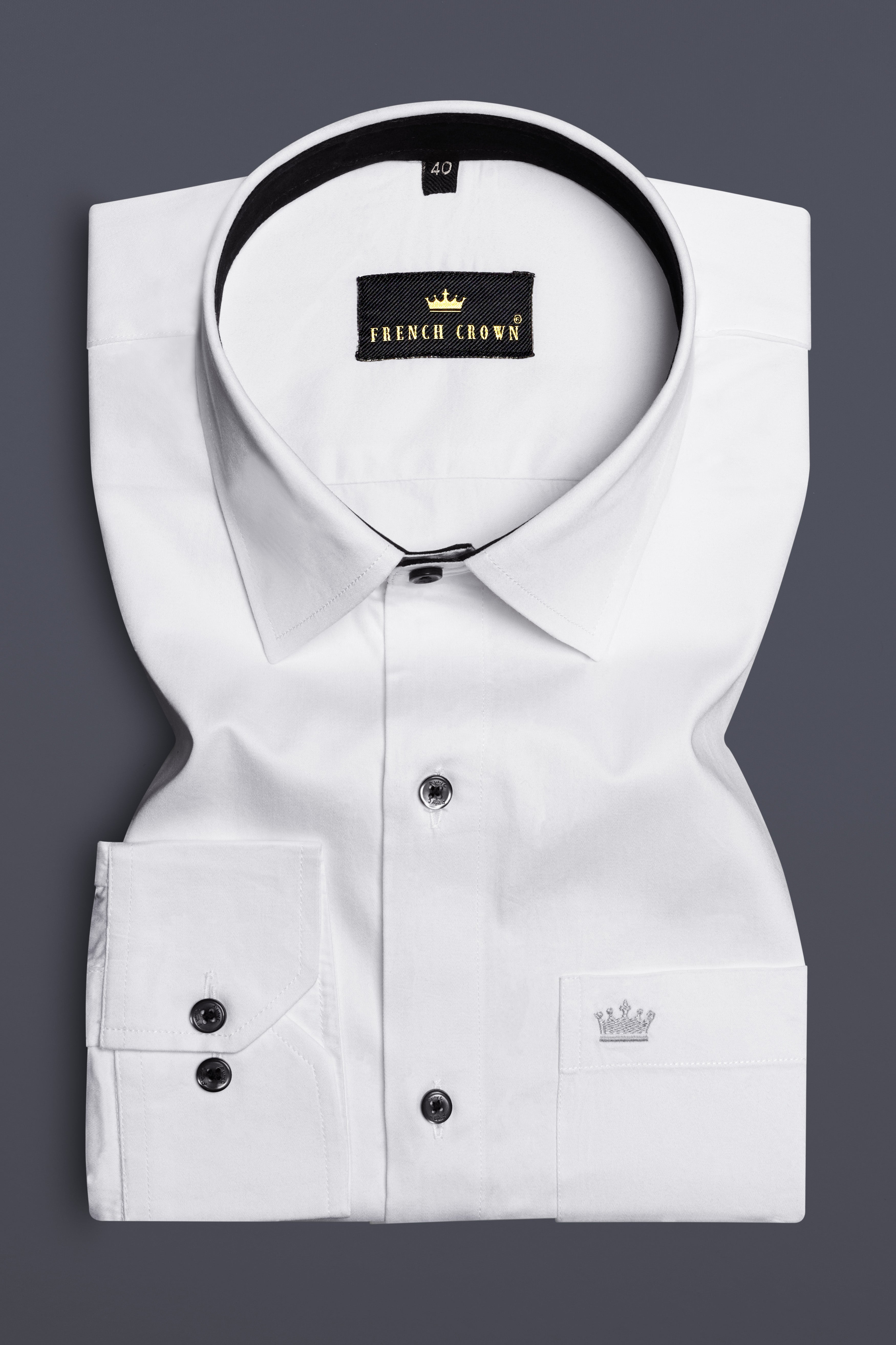 Bright White Subtle Sheen with Black Collar detailed Super Soft Giza Cotton SHIRT