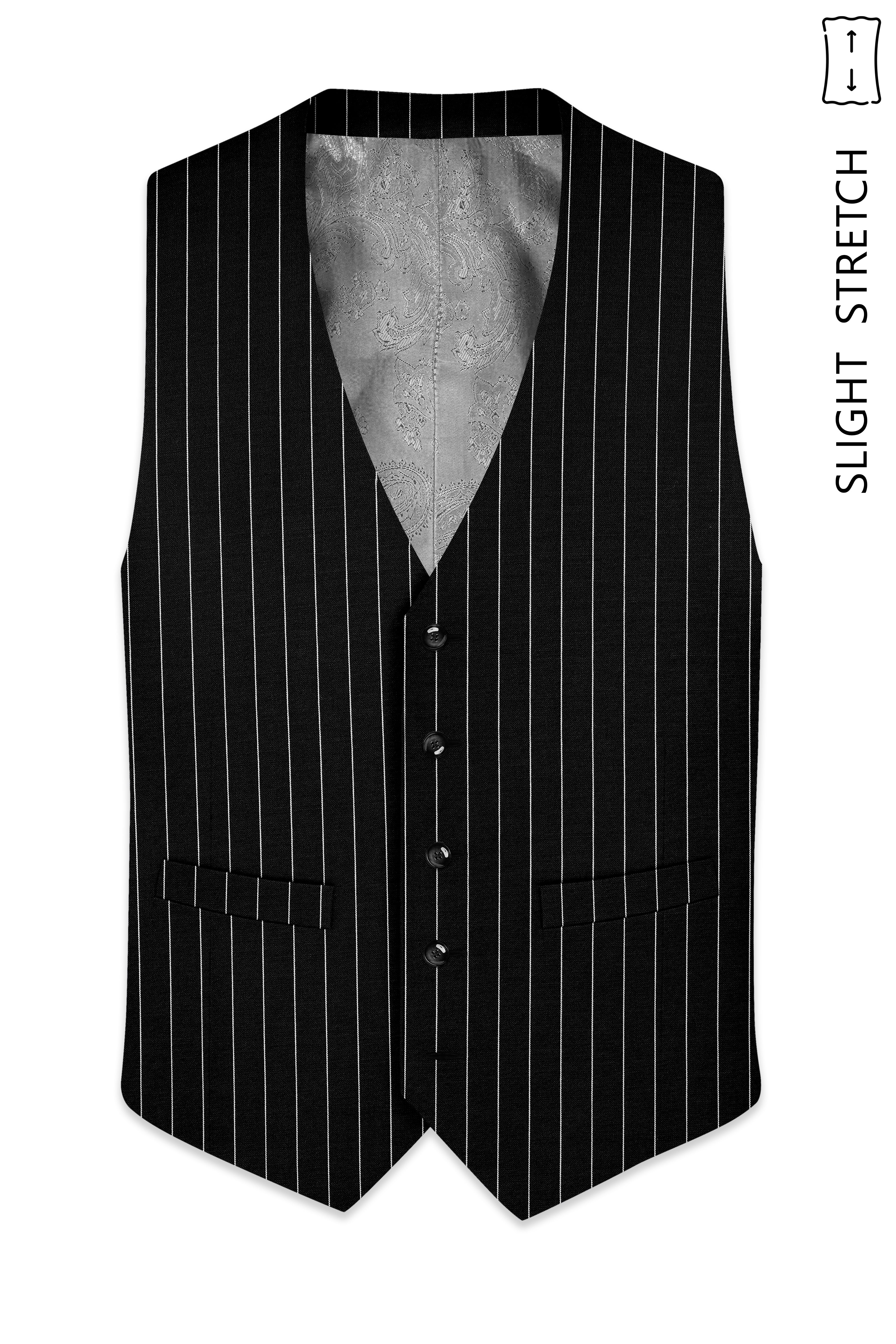 Noirline-Jade Black And Bright White Awning Striped Wool Rich Slight Stretch Waistcoat