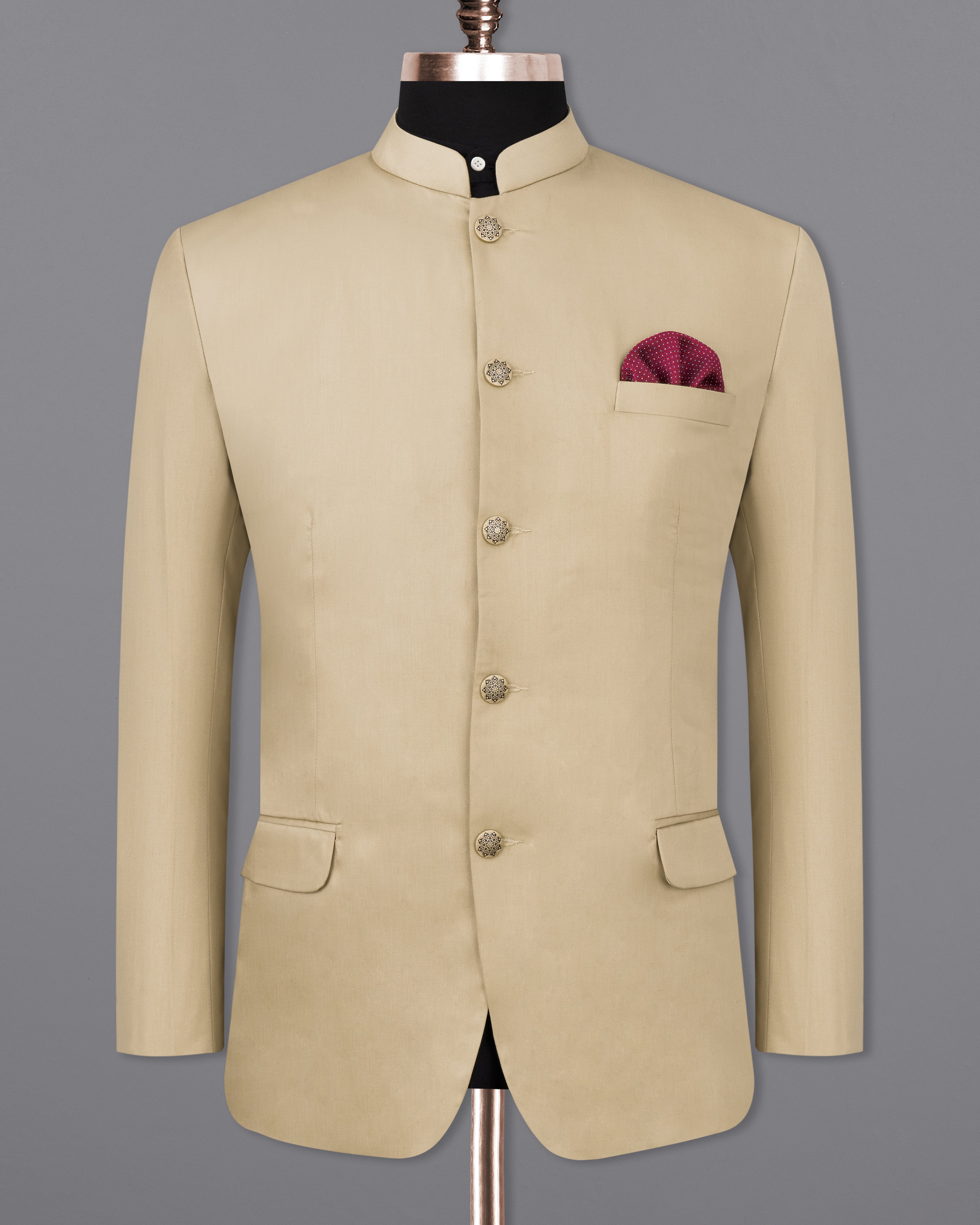Hazelnut Subtle Sheen Wool rich Bandhgala/Mandarin Blazer