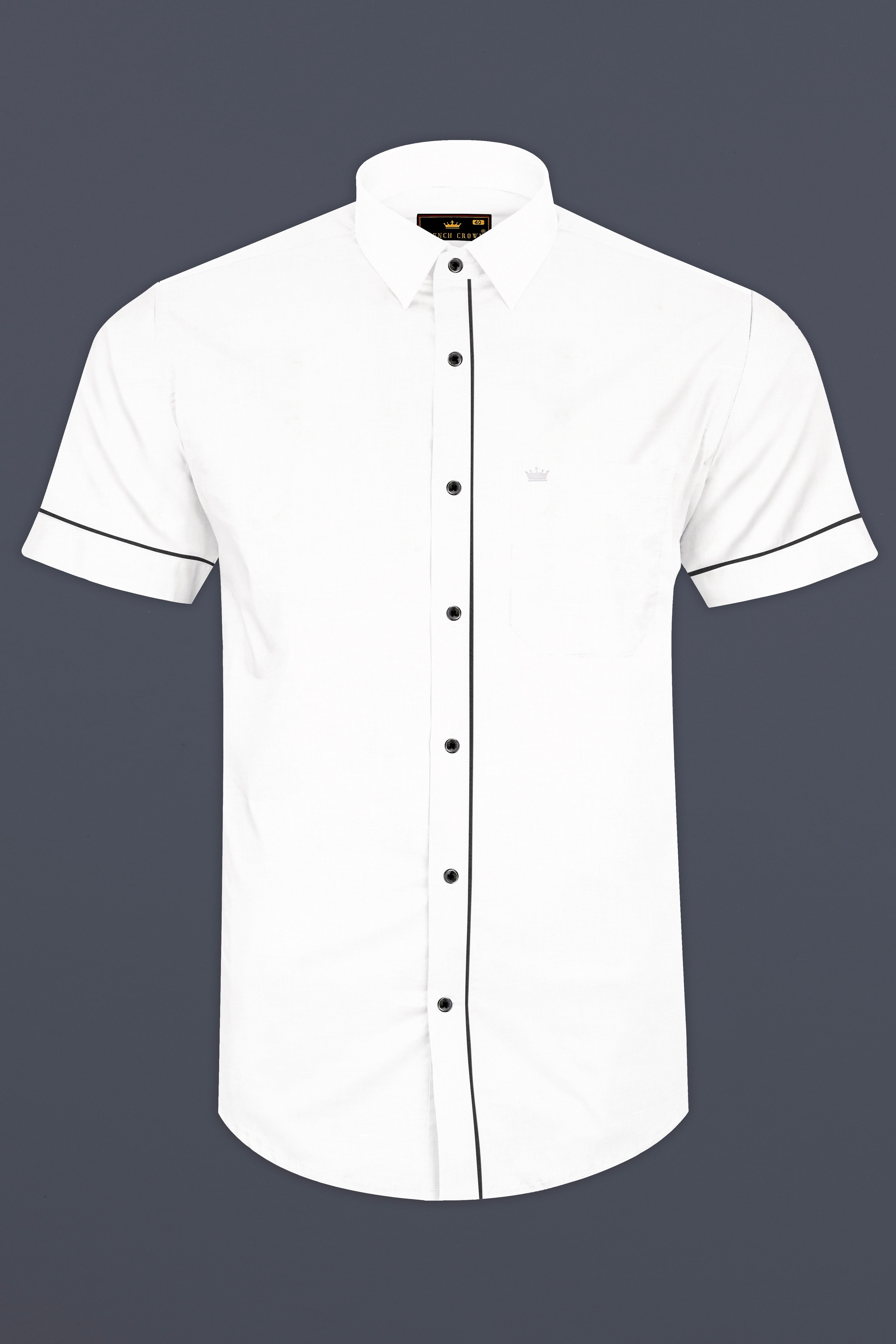 Bright White with Black Piping Luxurious Linen Shirt