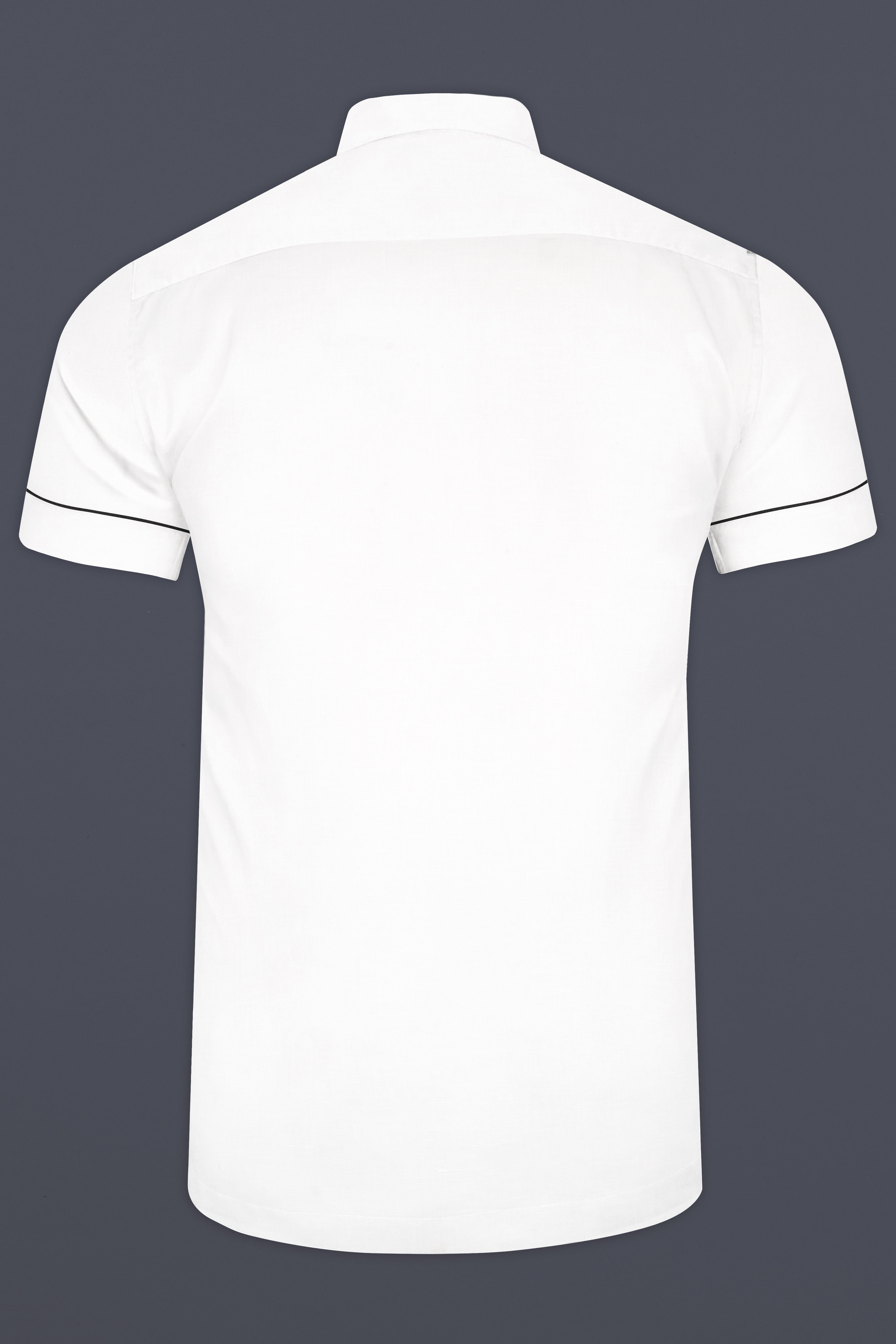 Bright White with Black Piping Luxurious Linen Shirt