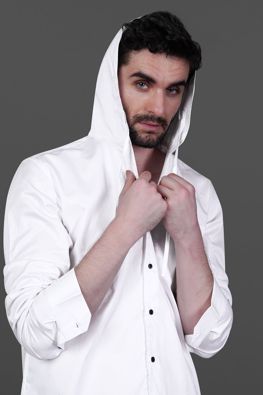 BRIGHT WHITE SUBTLE SHEEN SUPER SOFT GIZA COTTON HOODIE SHIRT