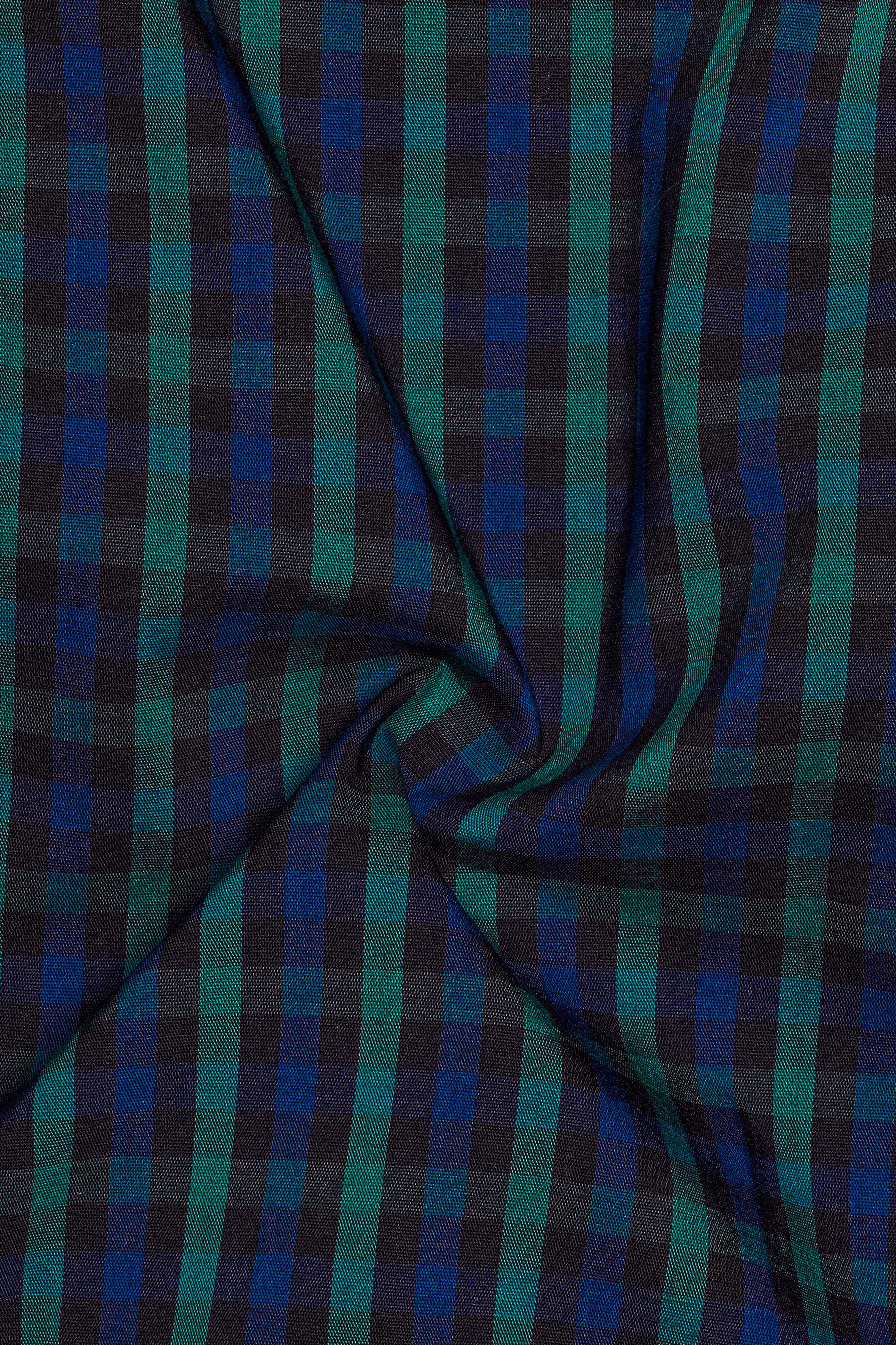 Navy And Green Gingham Premium Cotton Shirt
