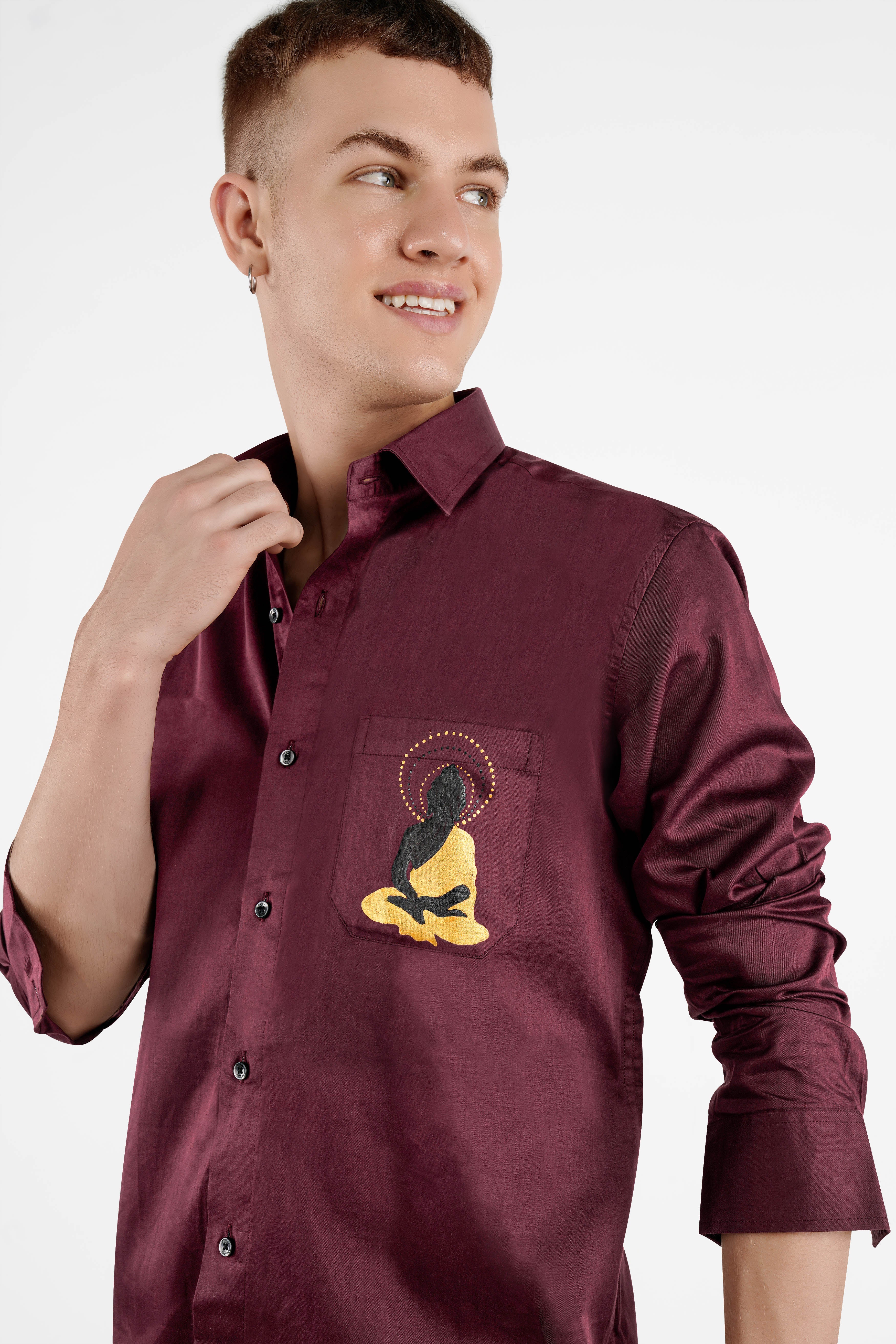 Crater Brown Lord Buddha Hand Painted Super Soft Premium Cotton Designer Shirt
