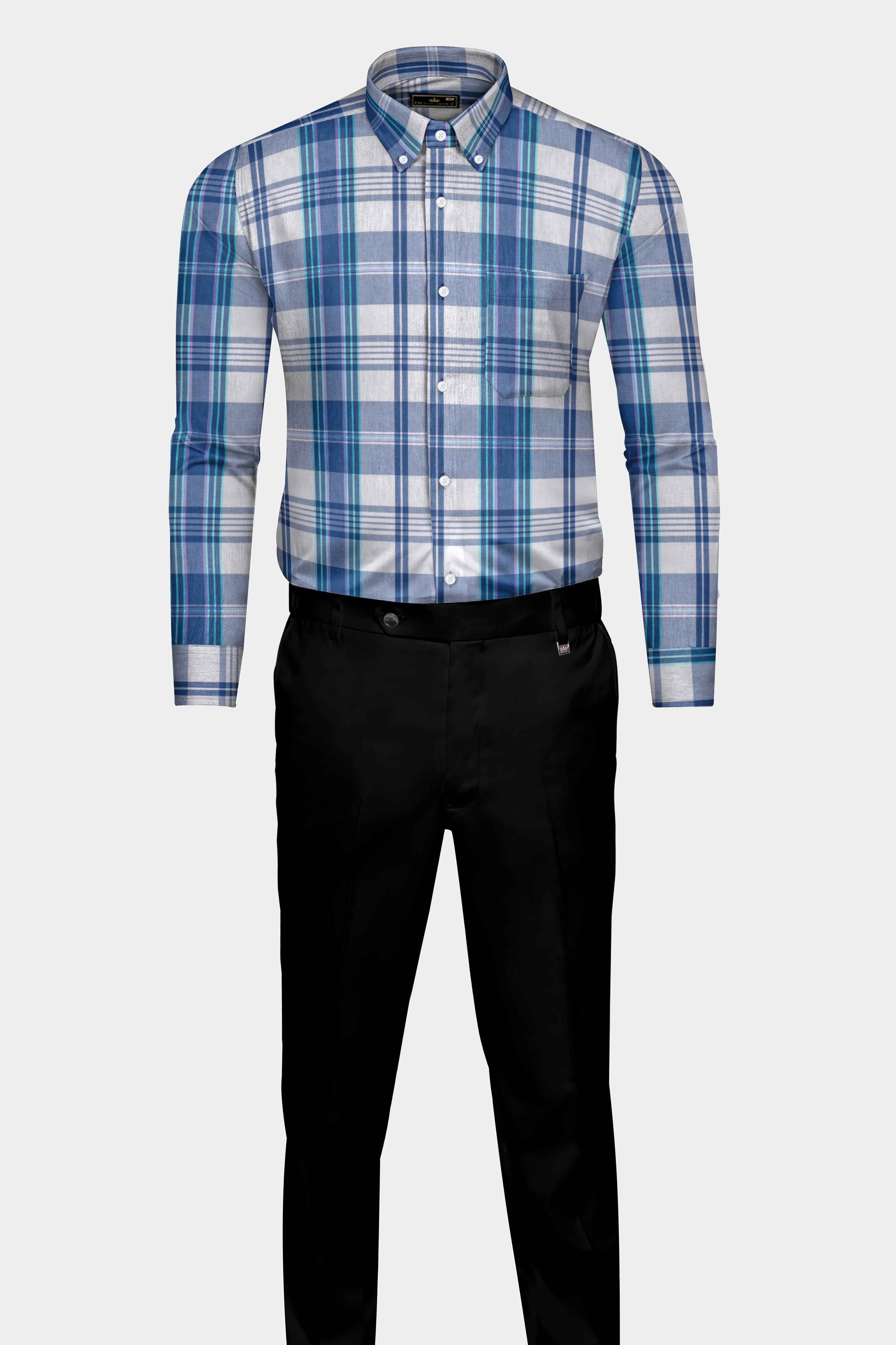 Gray with Blue tonal Plaid Premium Cotton Shirt