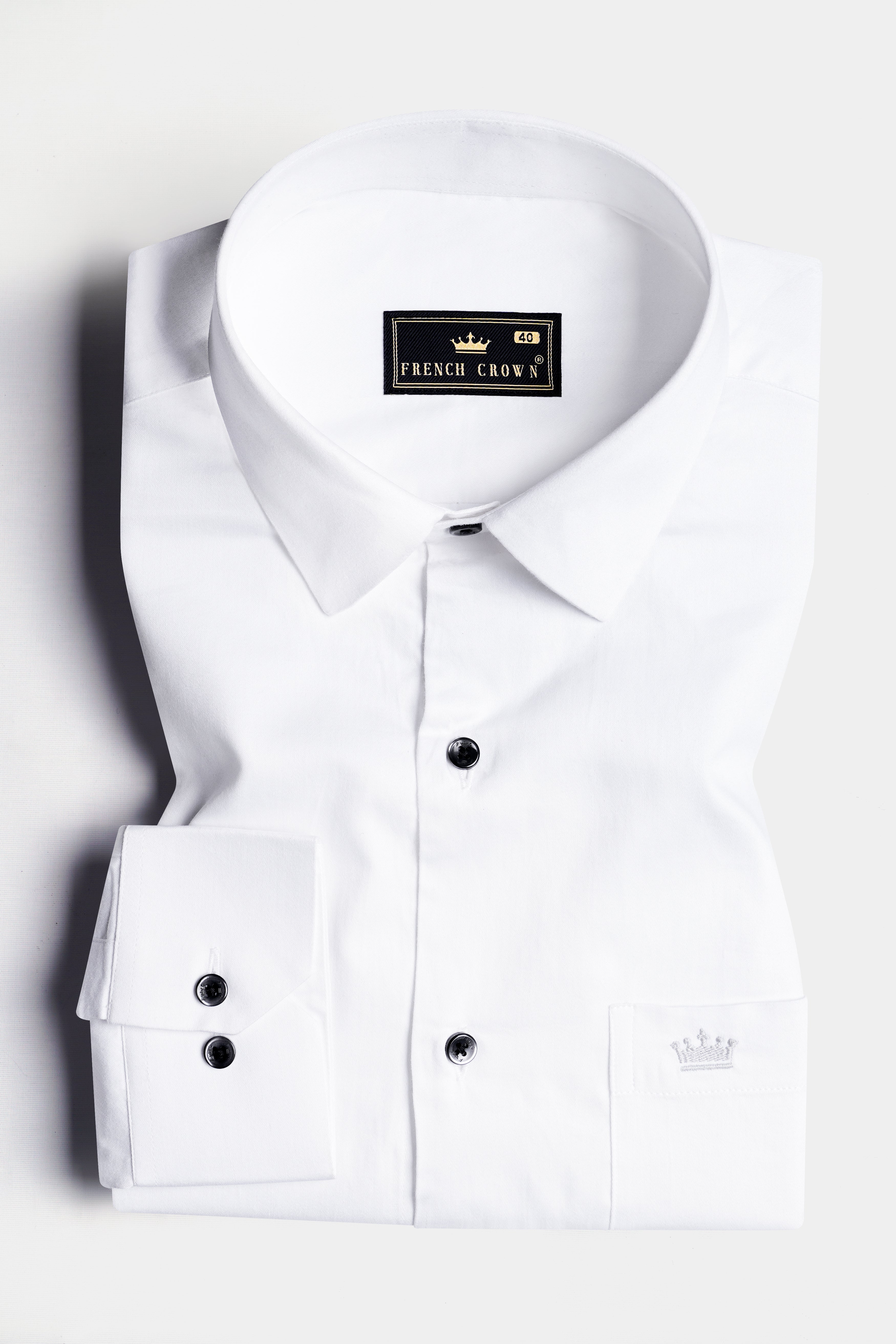 Bright White with Salomie and Black Subtle Sheen Piping Premium Cotton Shirt