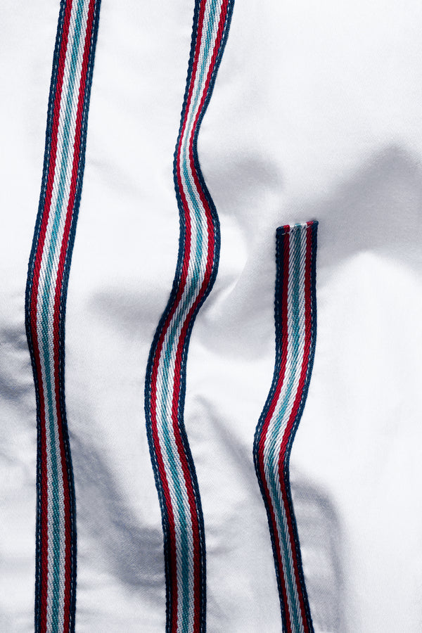 Bright White with Salomie and Black Subtle Sheen Triple Stripes Premium Satin Shirt