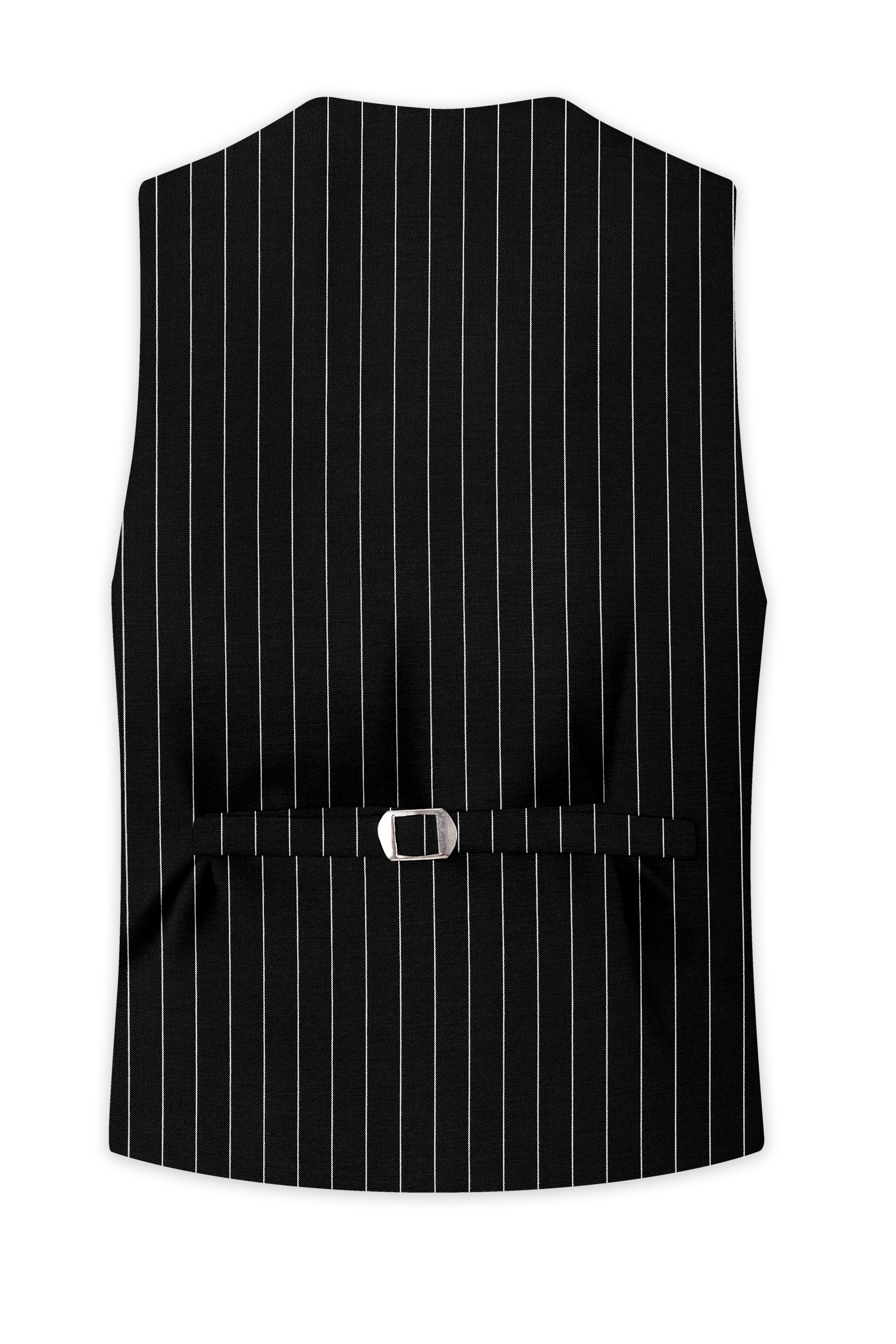 Noirline-Jade Black And Bright White Awning Striped Wool Rich Slight Stretch Waistcoat