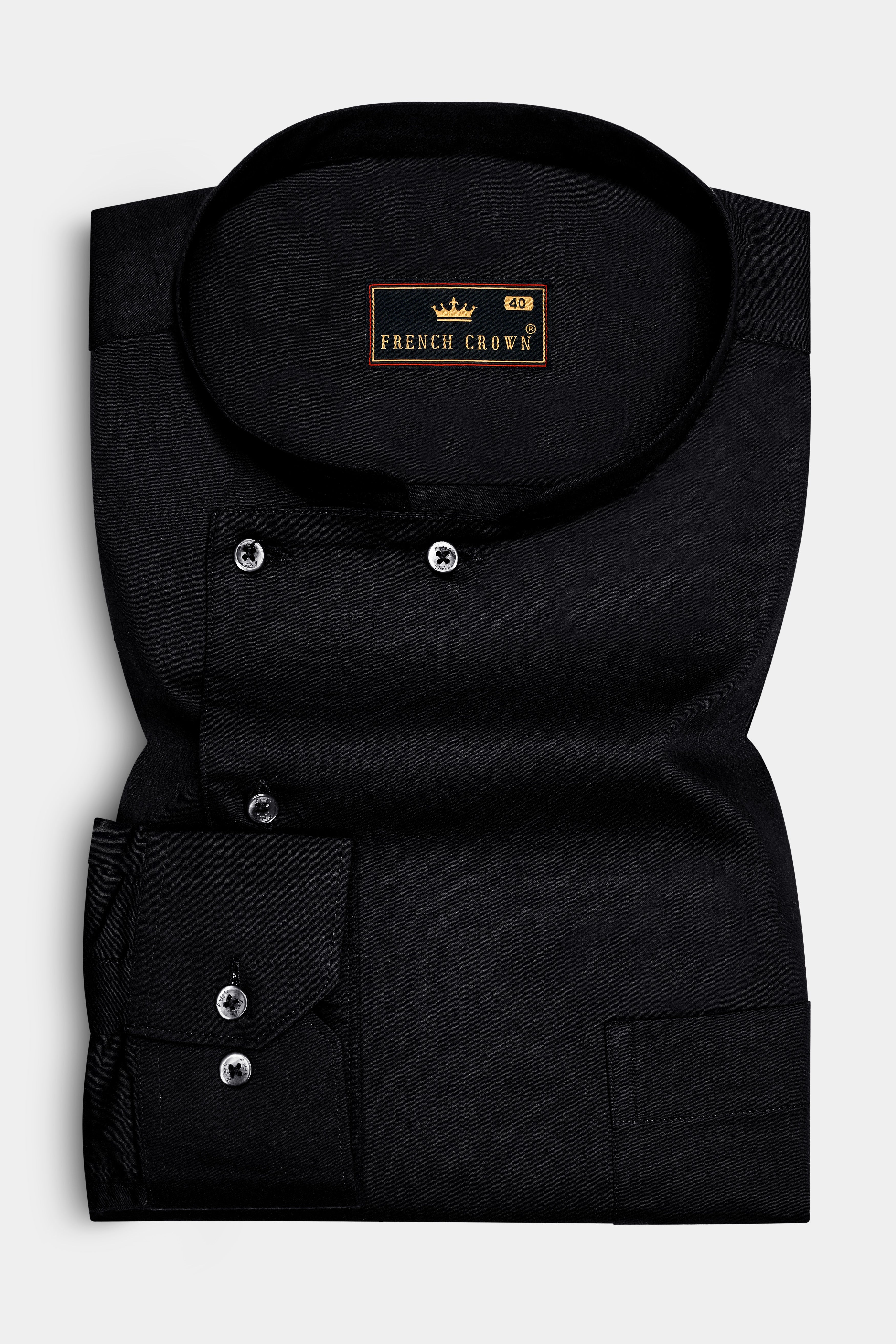 jade Black Cross Placket Bandhgala Super Soft Premium Cotton Shirt