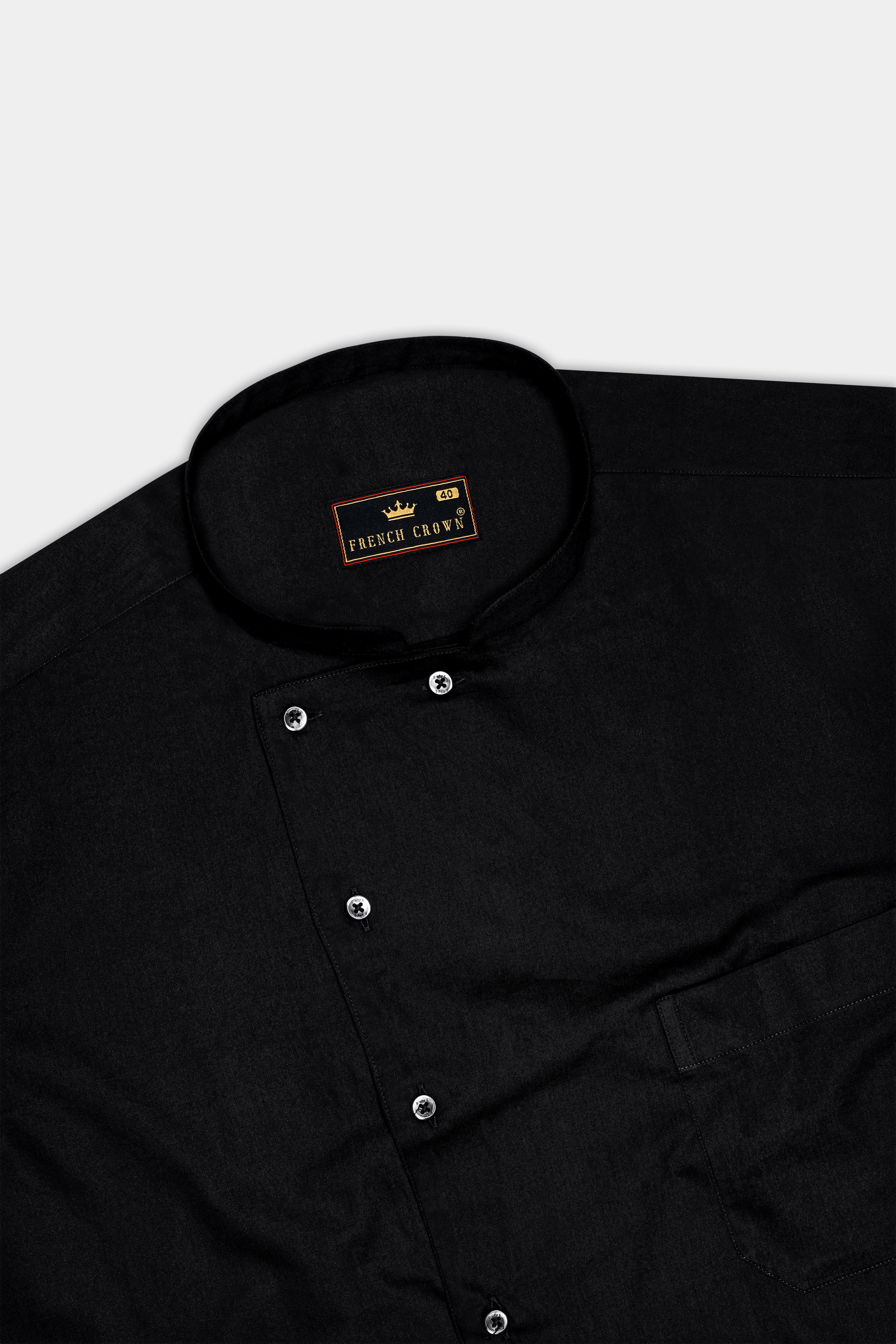 jade Black Cross Placket Bandhgala Super Soft Premium Cotton Shirt