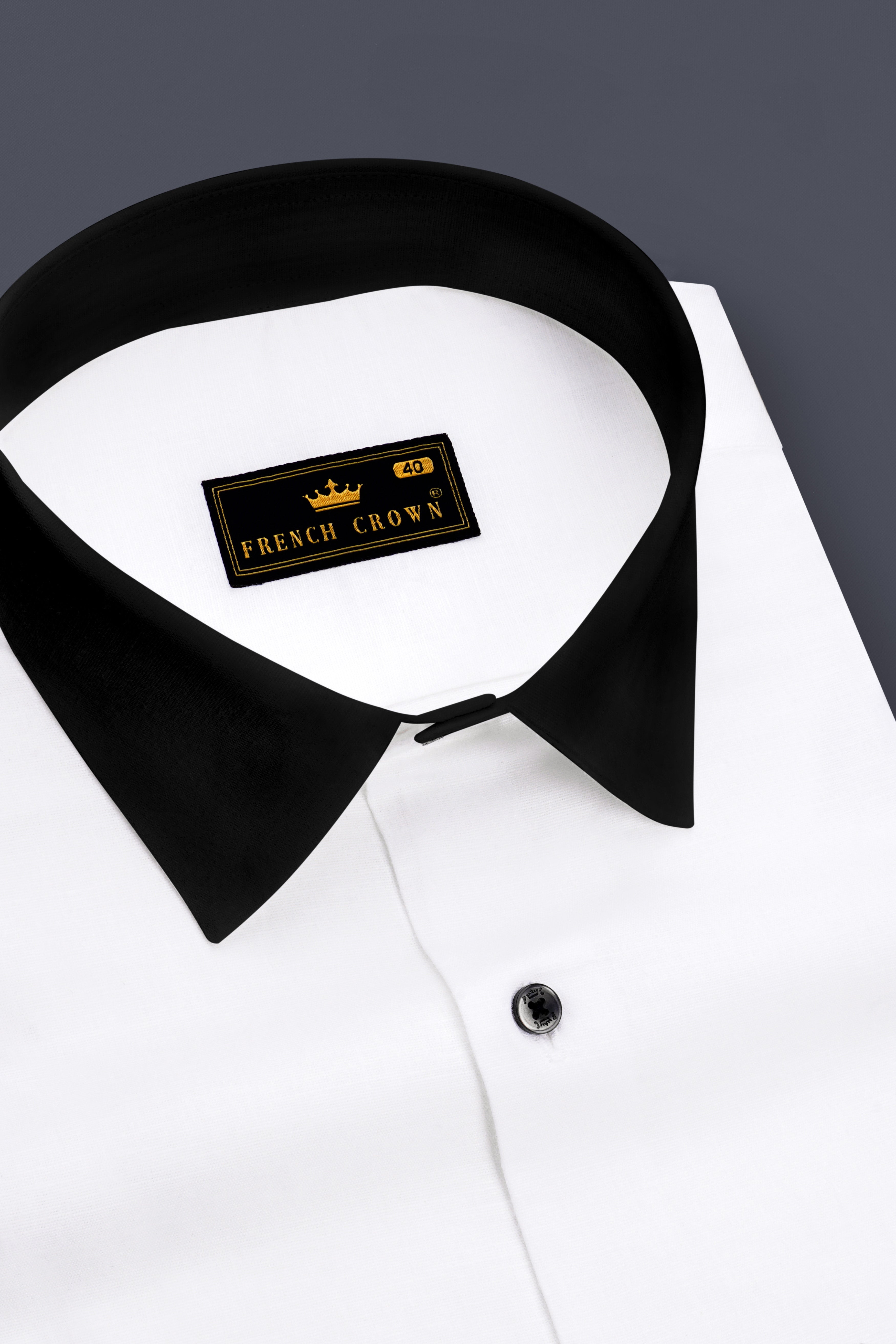 Bright White with Black Collar Luxurious Linen Shirt