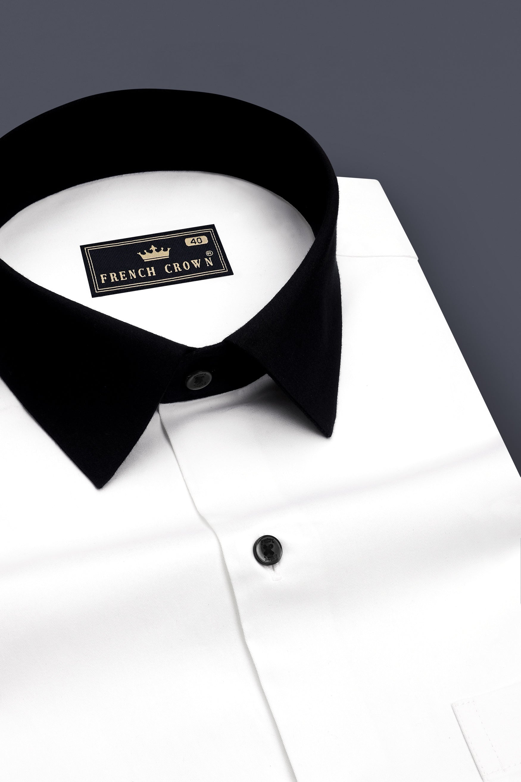 Bright White with Black Collar Subtle Sheen Premium Cotton Shirt
