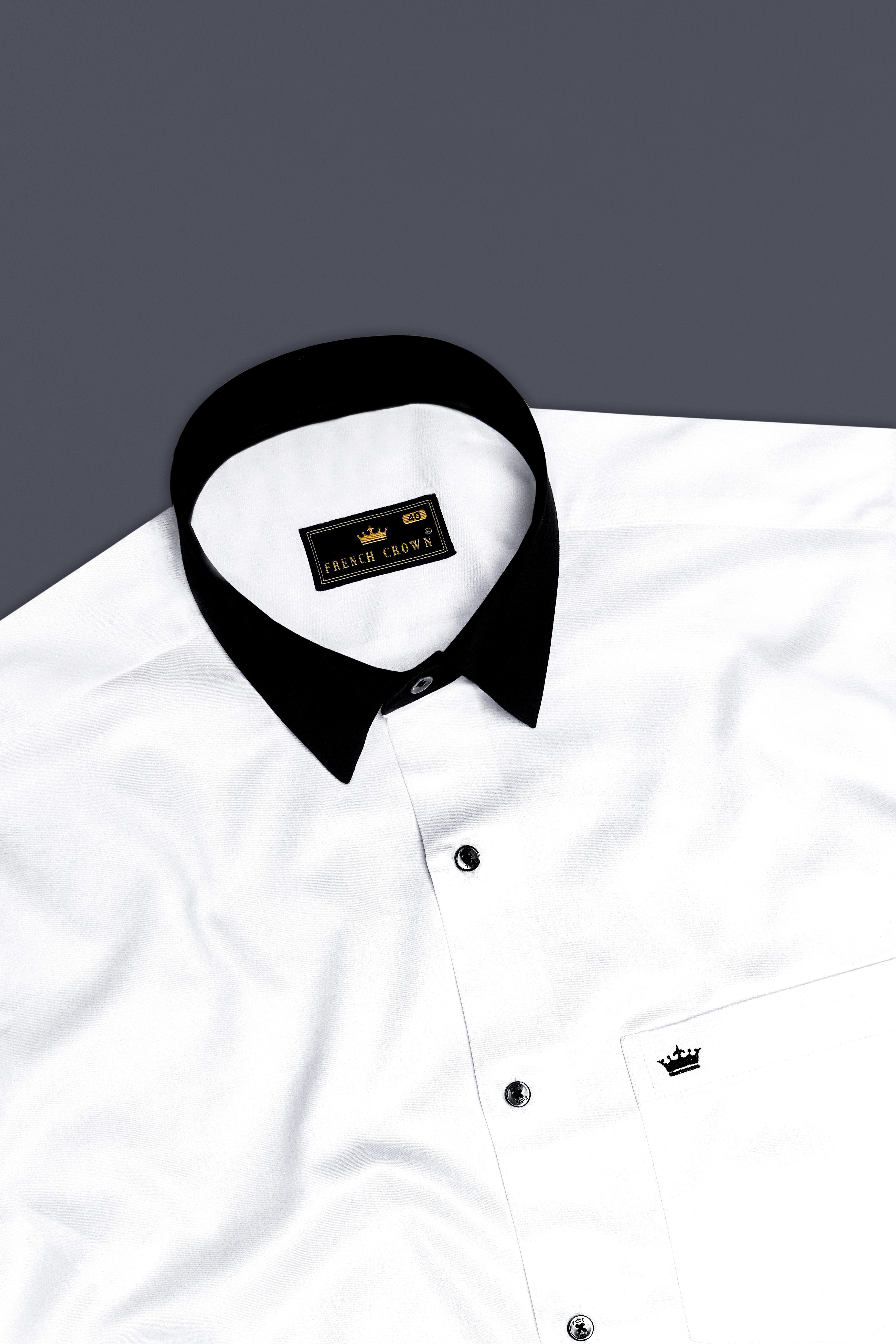 Bright White with Black Subtle Sheen Collar Premium Satin Shirt