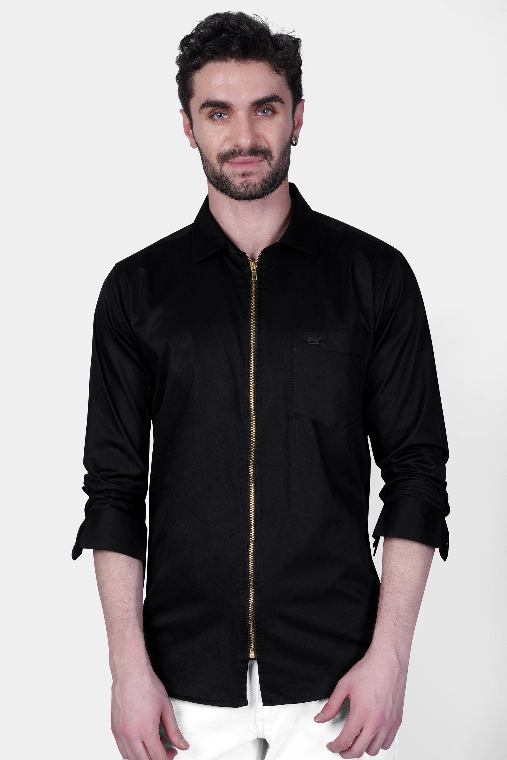 Jade Black Zipper Closure Premium Cotton Shirt 5157-BLK-P73-38, 5157-BLK-P73-H-38, 5157-BLK-P73-39, 5157-BLK-P73-H-39, 5157-BLK-P73-40, 5157-BLK-P73-H-40, 5157-BLK-P73-42, 5157-BLK-P73-H-42, 5157-BLK-P73-44, 5157-BLK-P73-H-44, 5157-BLK-P73-46, 5157-BLK-P73-H-46, 5157-BLK-P73-48, 5157-BLK-P73-H-48, 5157-BLK-P73-50, 5157-BLK-P73-H-50, 5157-BLK-P73-52, 5157-BLK-P73-H-52