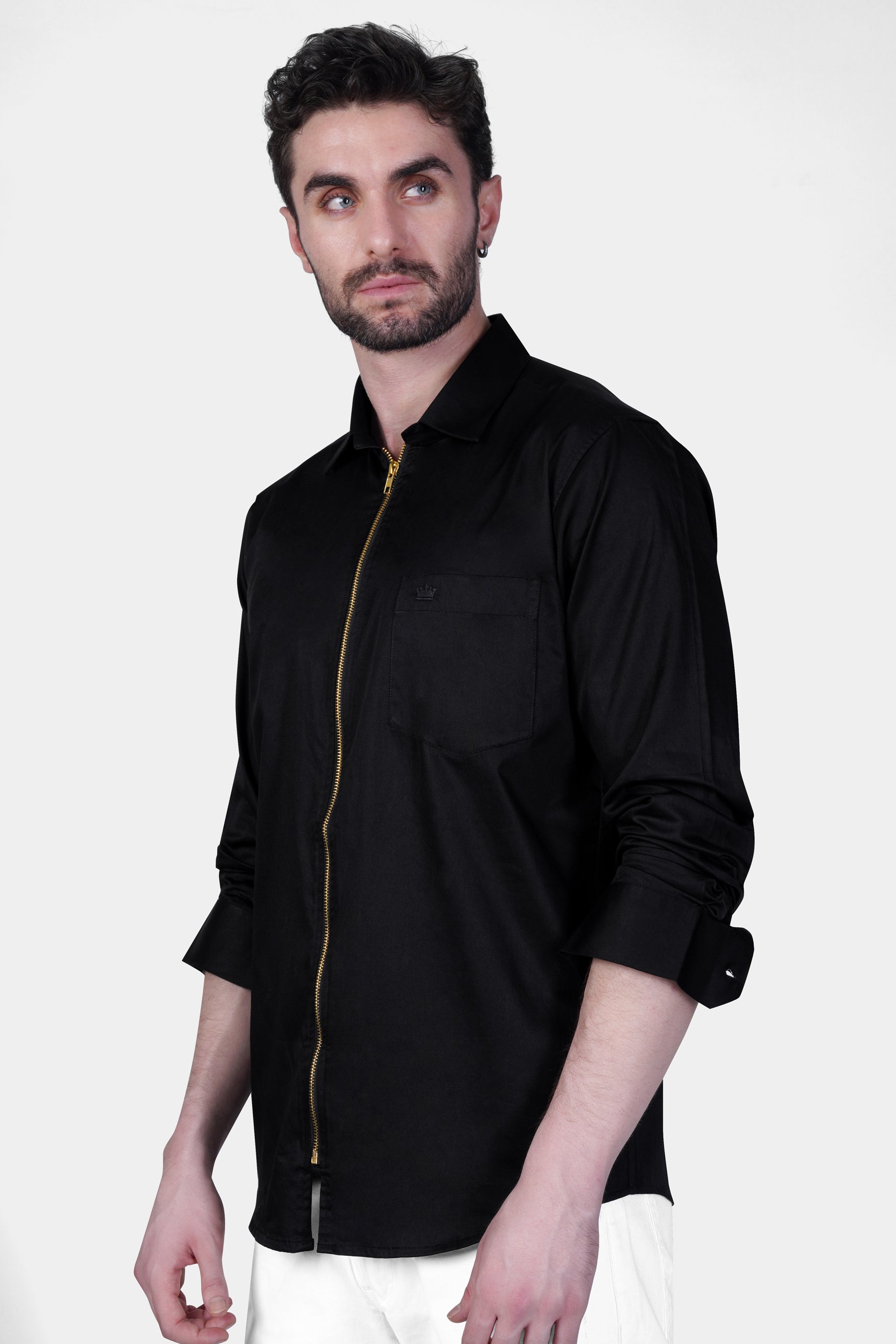 Jade Black Zipper Closure Premium Cotton Shirt 5157-BLK-P73-38, 5157-BLK-P73-H-38, 5157-BLK-P73-39, 5157-BLK-P73-H-39, 5157-BLK-P73-40, 5157-BLK-P73-H-40, 5157-BLK-P73-42, 5157-BLK-P73-H-42, 5157-BLK-P73-44, 5157-BLK-P73-H-44, 5157-BLK-P73-46, 5157-BLK-P73-H-46, 5157-BLK-P73-48, 5157-BLK-P73-H-48, 5157-BLK-P73-50, 5157-BLK-P73-H-50, 5157-BLK-P73-52, 5157-BLK-P73-H-52