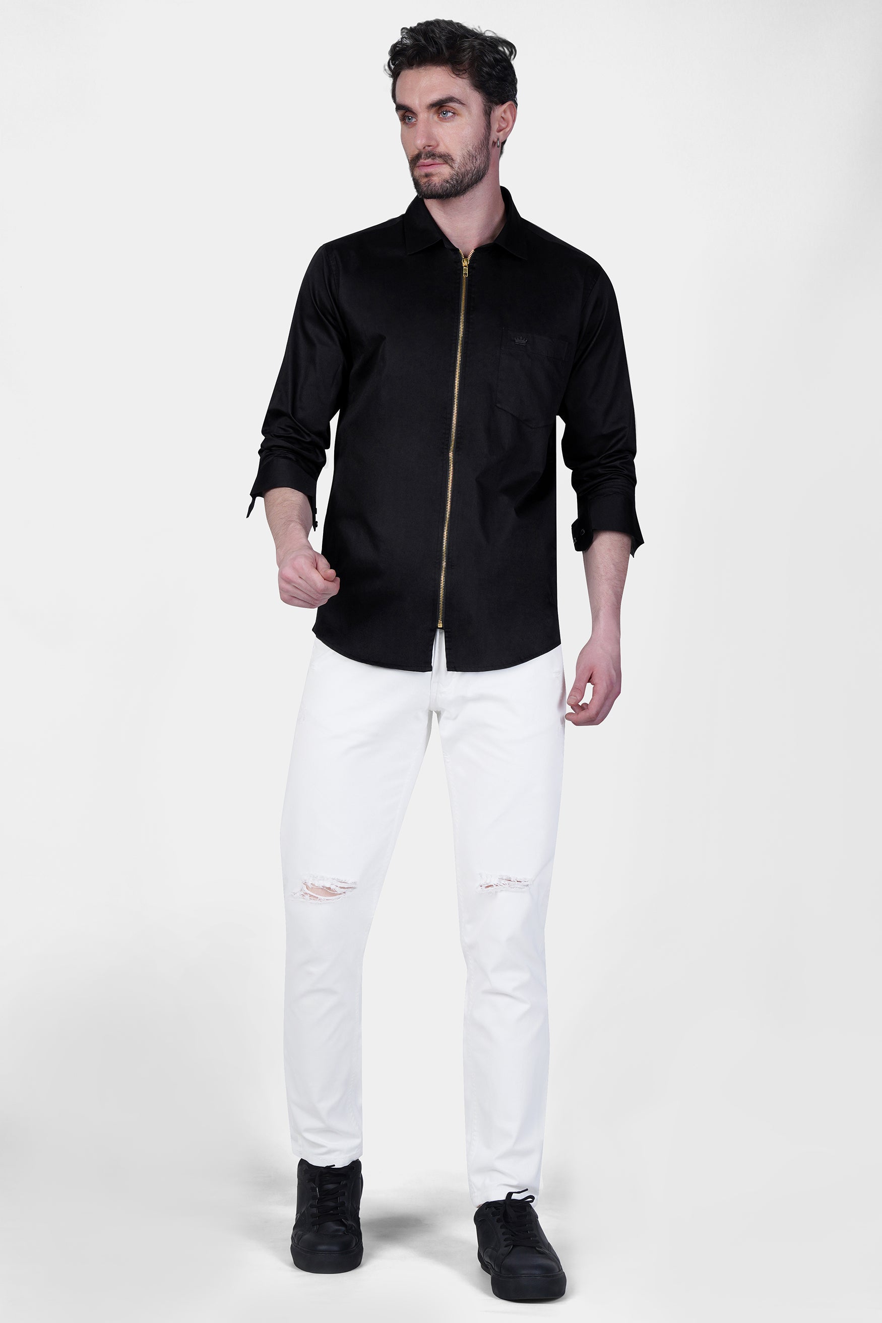 Jade Black Zipper Closure Premium Cotton Shirt 5157-BLK-P73-38, 5157-BLK-P73-H-38, 5157-BLK-P73-39, 5157-BLK-P73-H-39, 5157-BLK-P73-40, 5157-BLK-P73-H-40, 5157-BLK-P73-42, 5157-BLK-P73-H-42, 5157-BLK-P73-44, 5157-BLK-P73-H-44, 5157-BLK-P73-46, 5157-BLK-P73-H-46, 5157-BLK-P73-48, 5157-BLK-P73-H-48, 5157-BLK-P73-50, 5157-BLK-P73-H-50, 5157-BLK-P73-52, 5157-BLK-P73-H-52