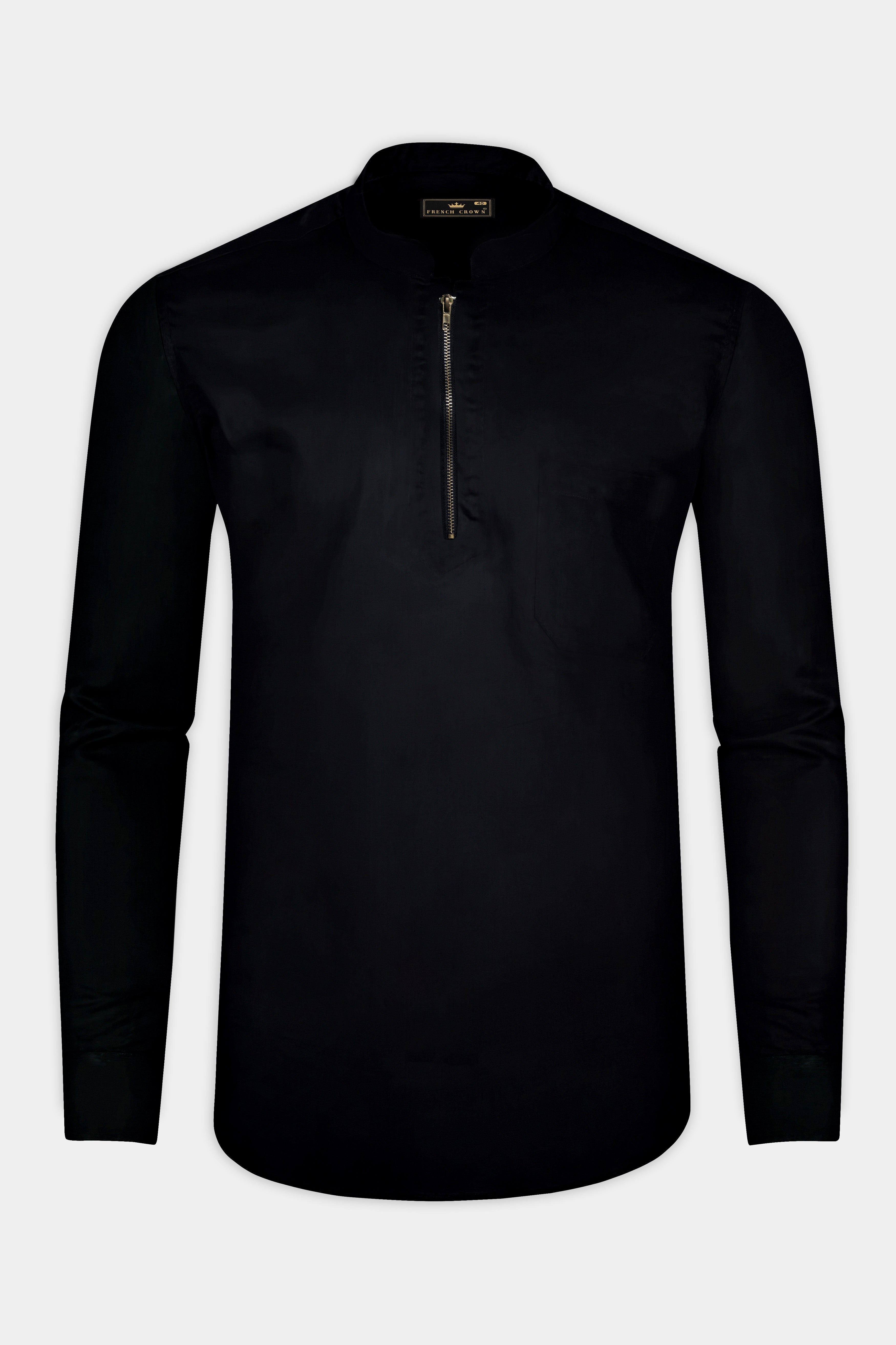 Jade Black Zipper Closure Premium Cotton Shirt