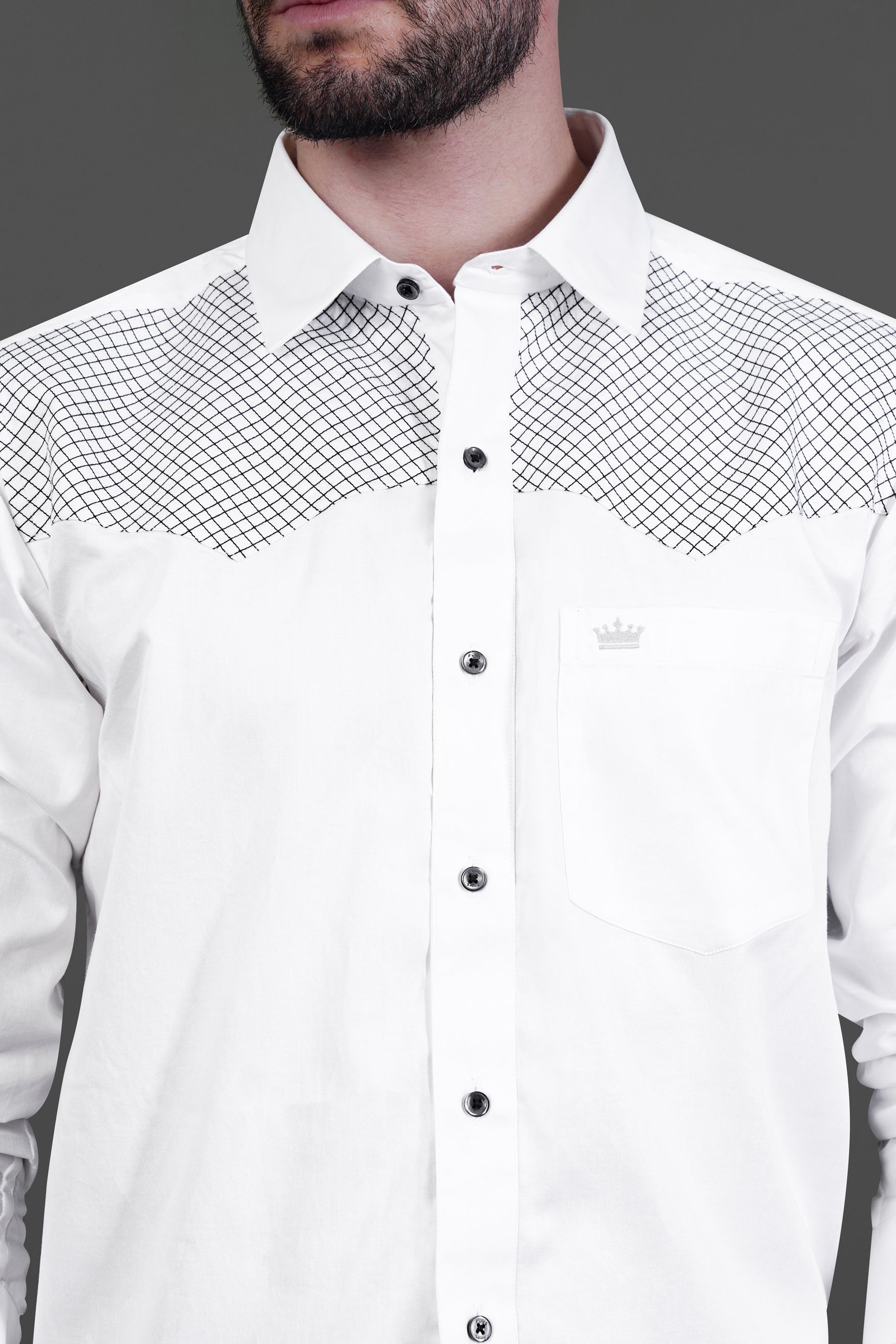 Bright white with Black Subtle Sheen thread art Premium Cotton Shirt