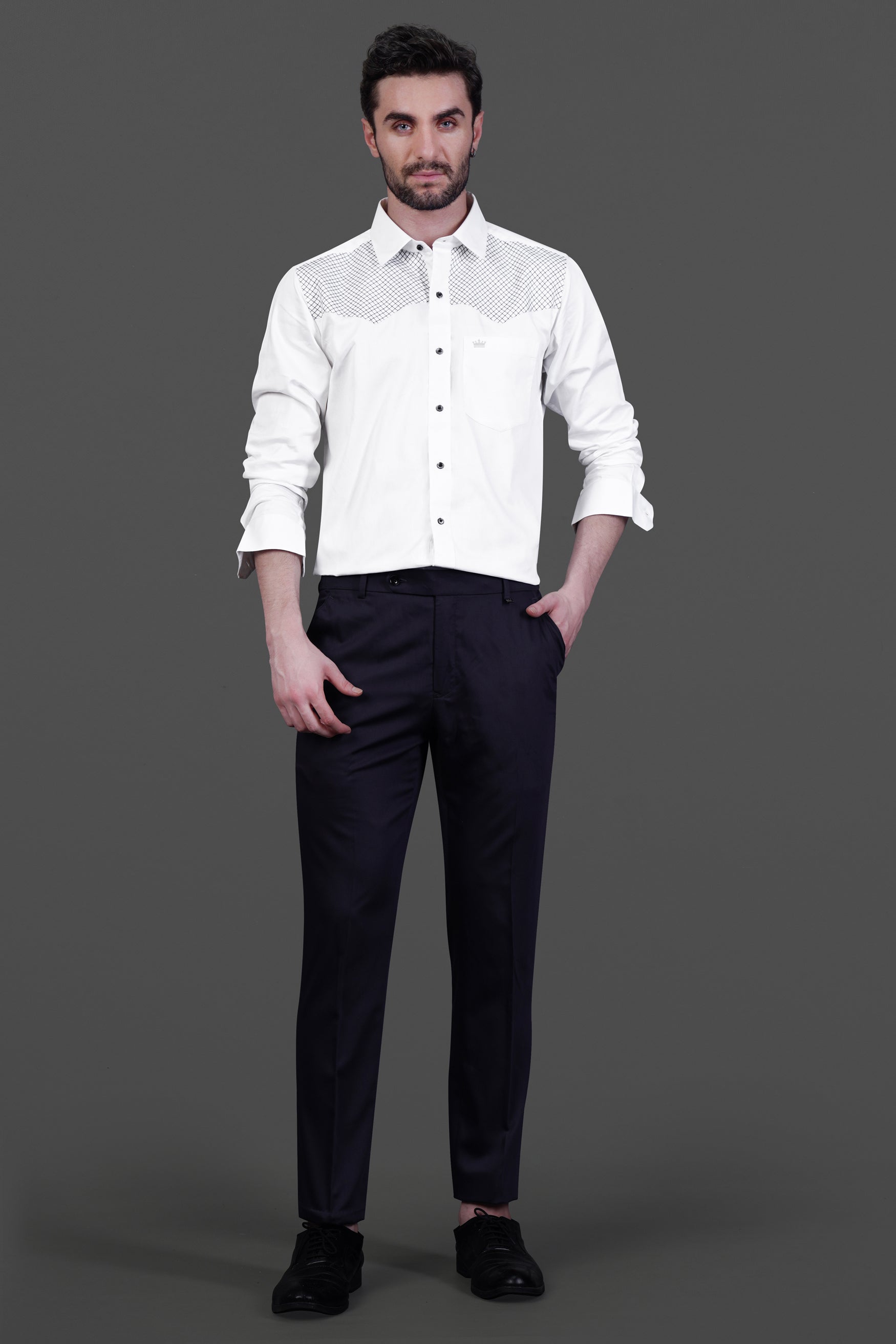 Bright white with Black Subtle Sheen thread art Premium Satin Shirt