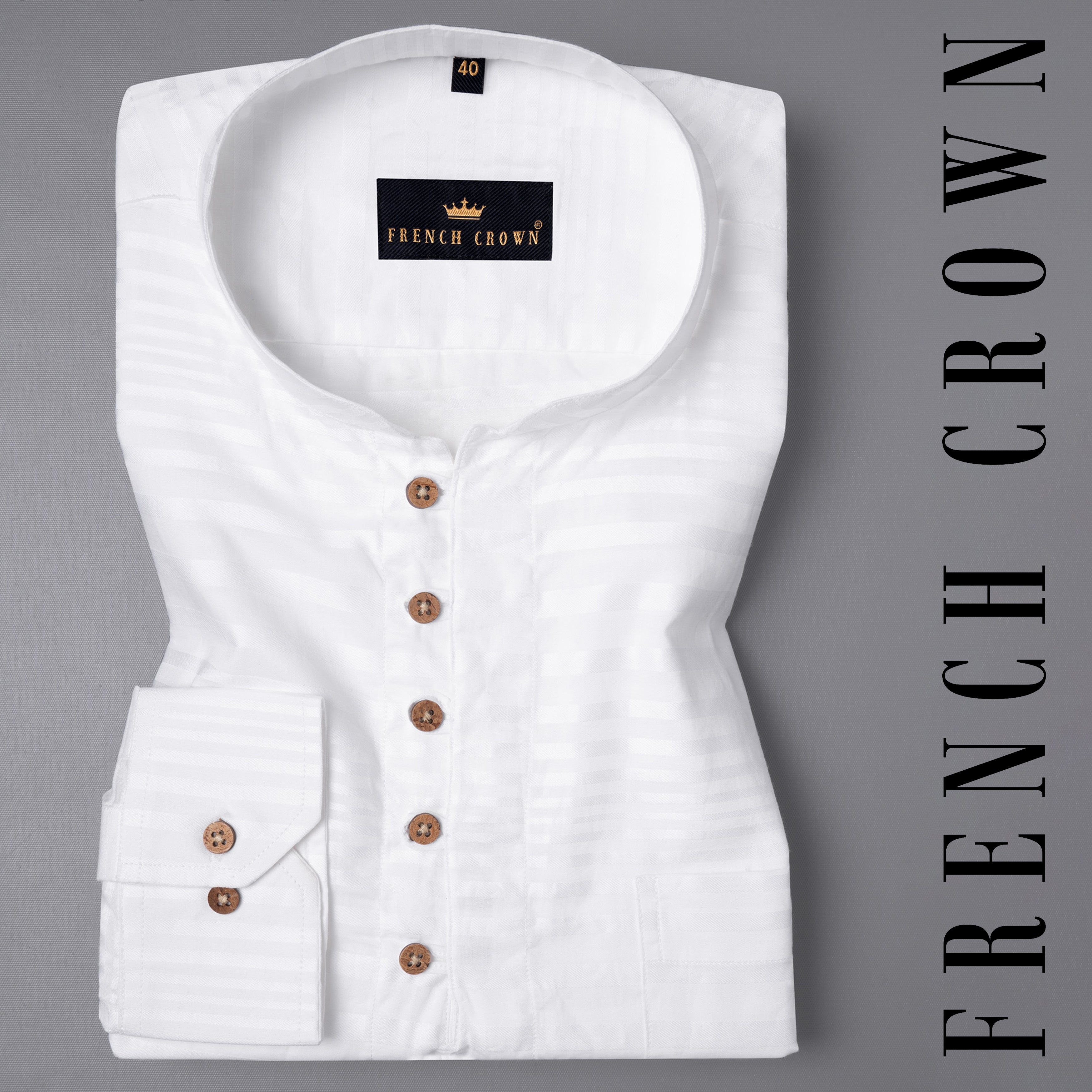 Bright White Striped Premium Cotton Kurta Shirt