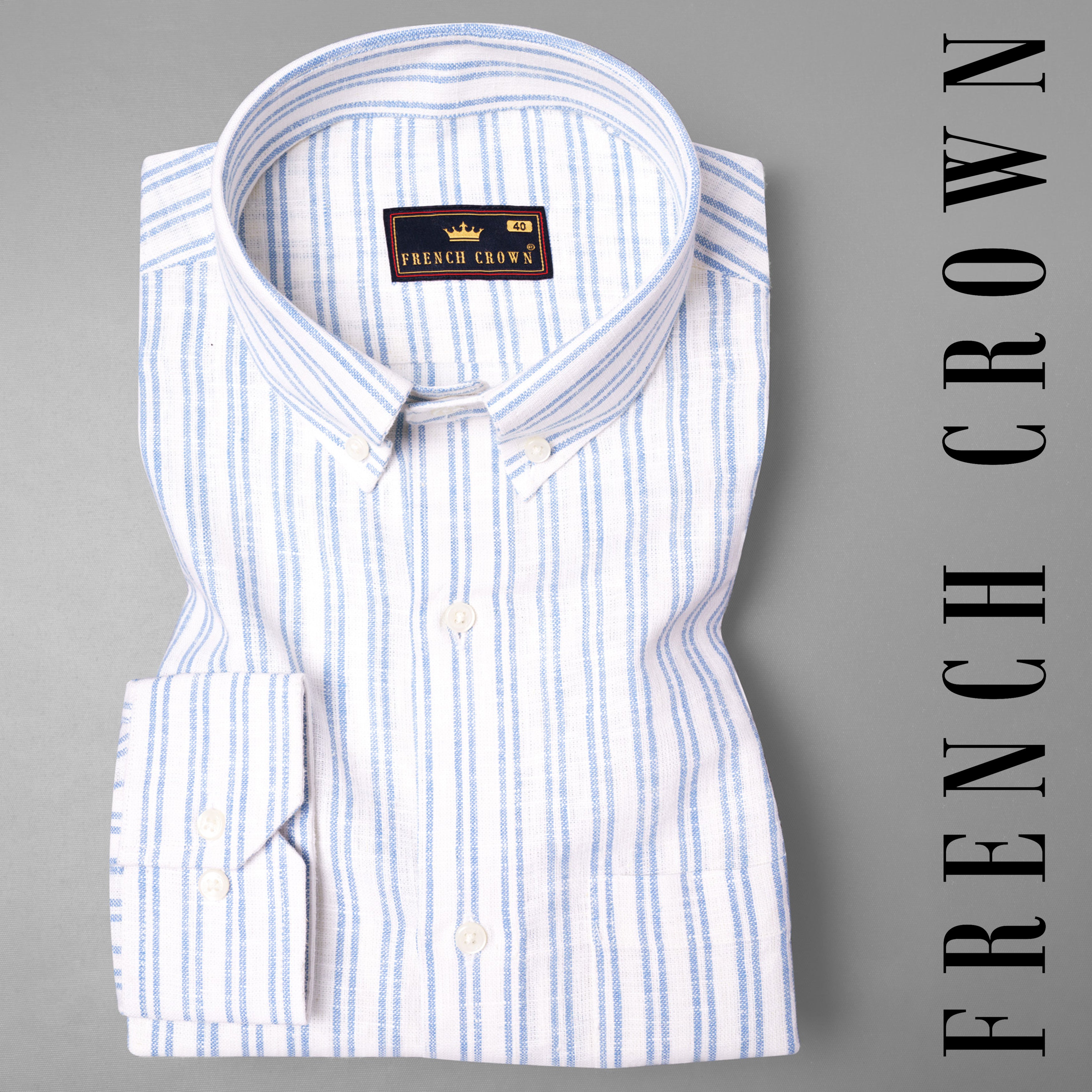 Bright White with Casper Blue Striped Luxurious Linen Shirt