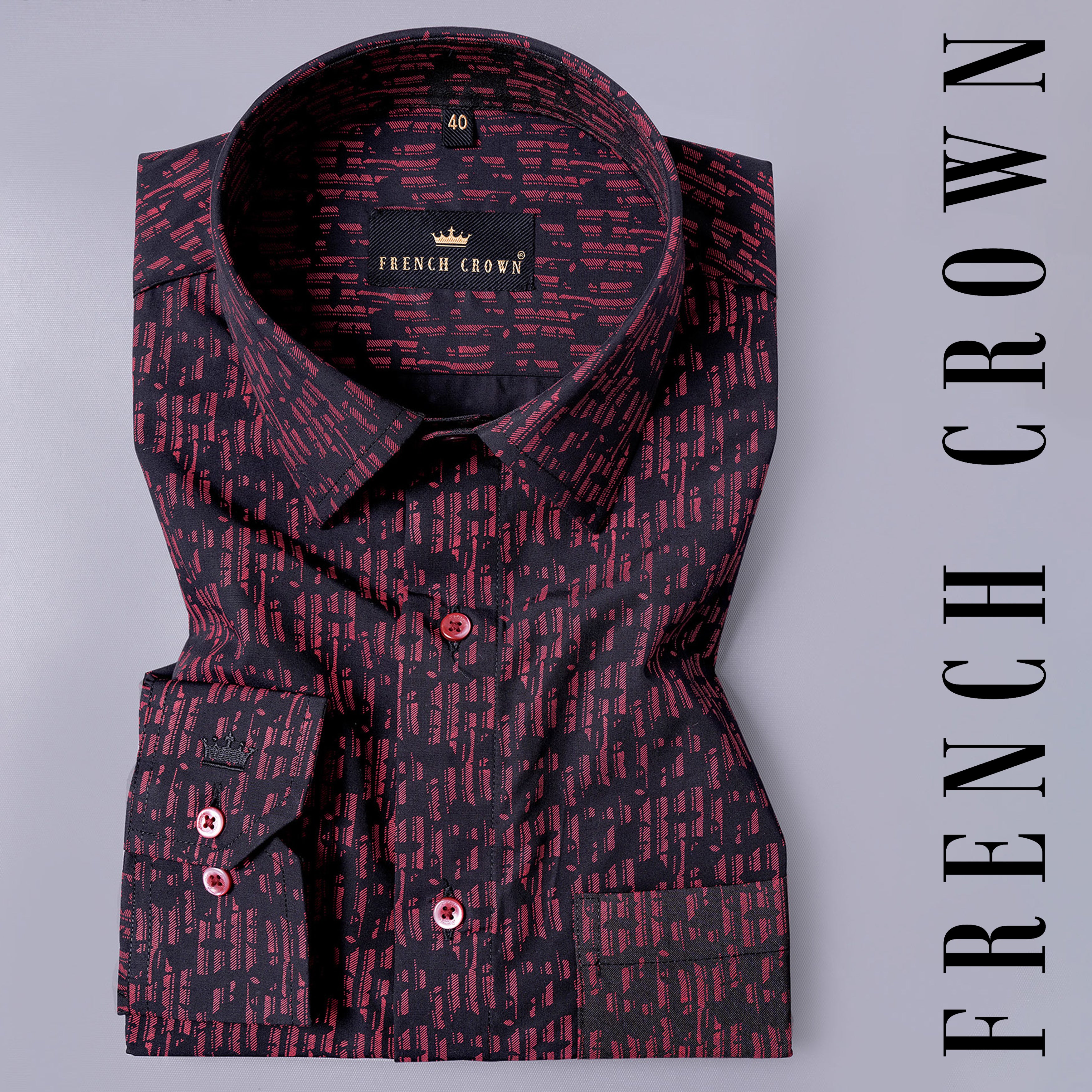 Jade Black with Pink Printed Premium Cotton Shirt