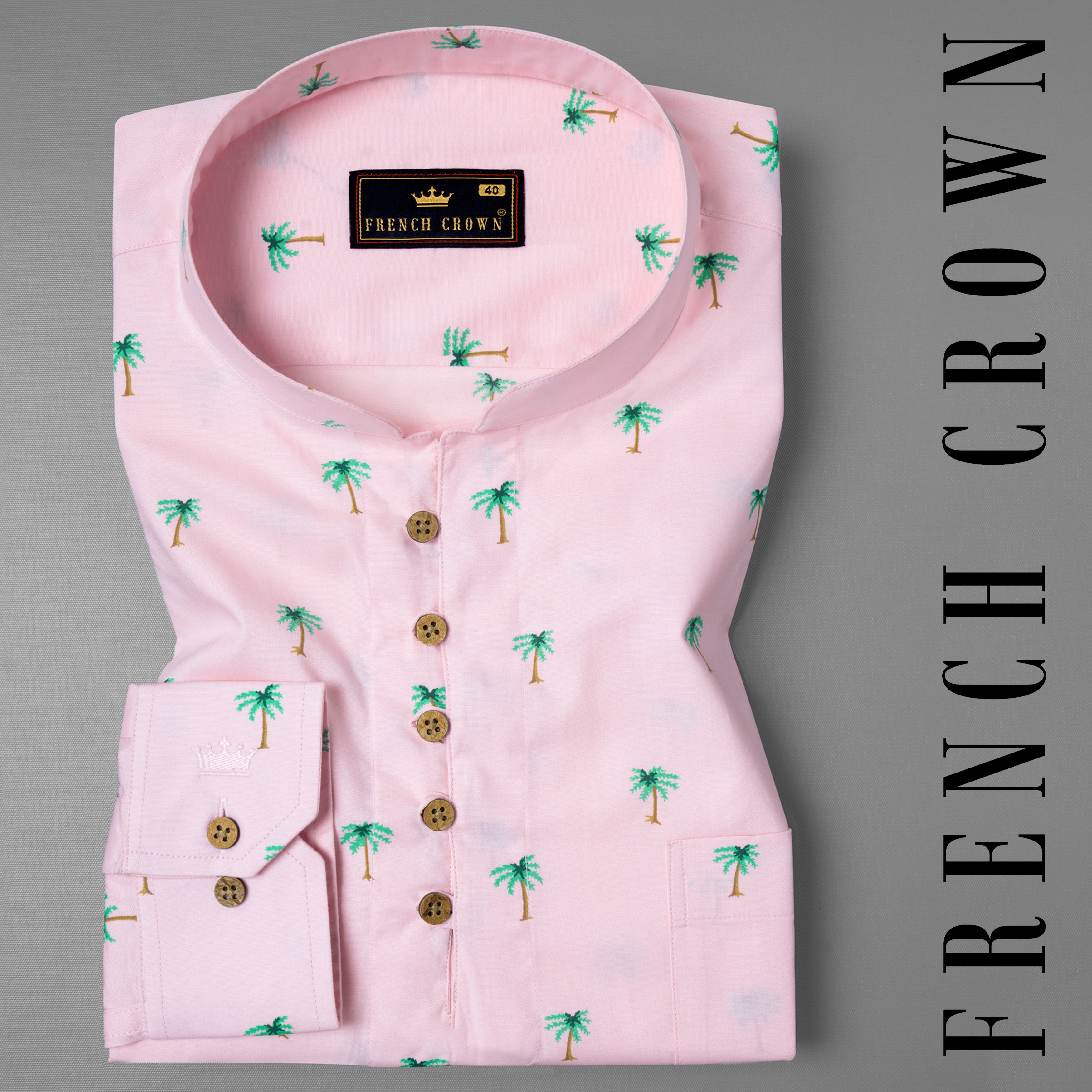 Twilight Pink coconut tree Printed Royal Oxford Kurta Shirt