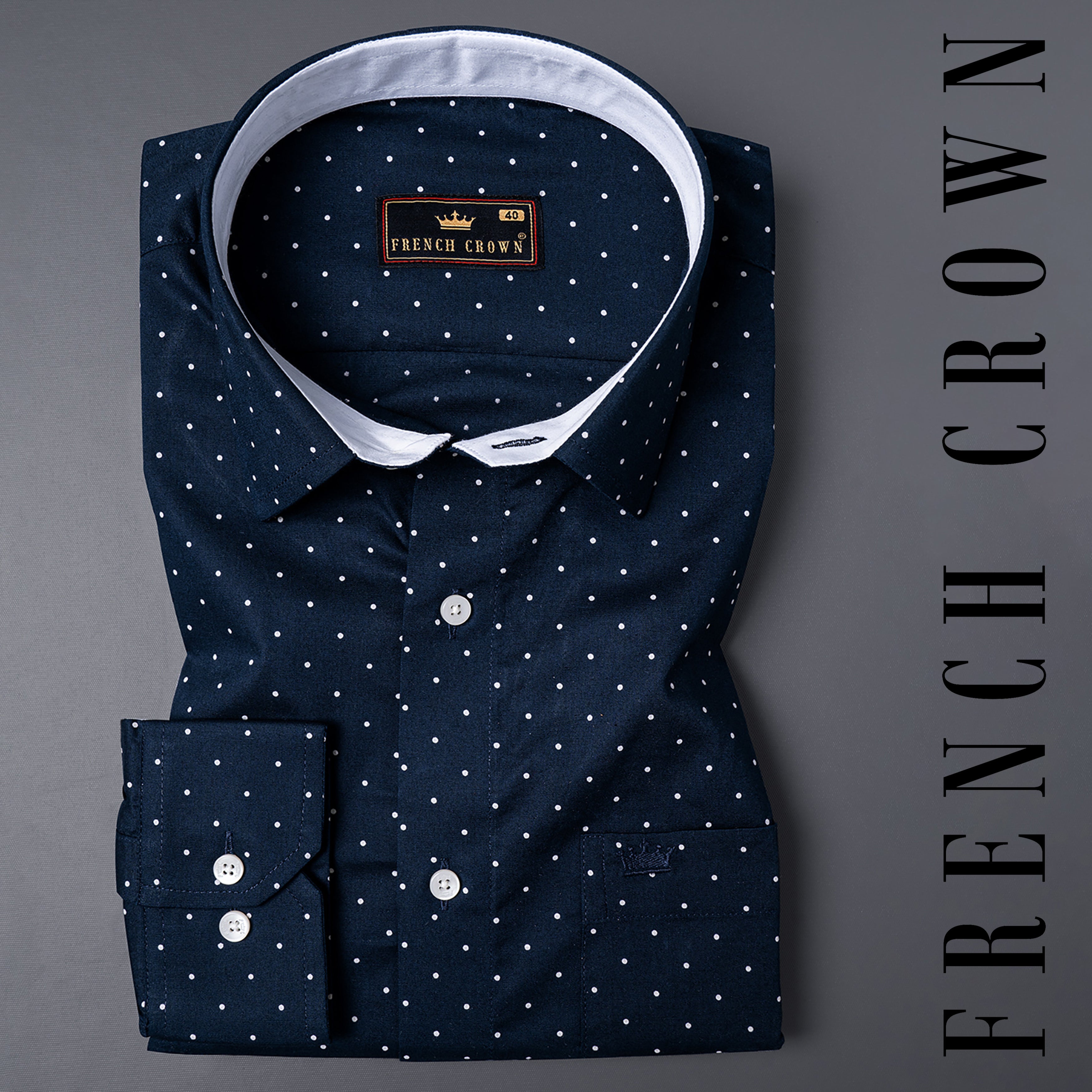 Midnight Black with white Dotted Royal Oxford Kurta Shirt