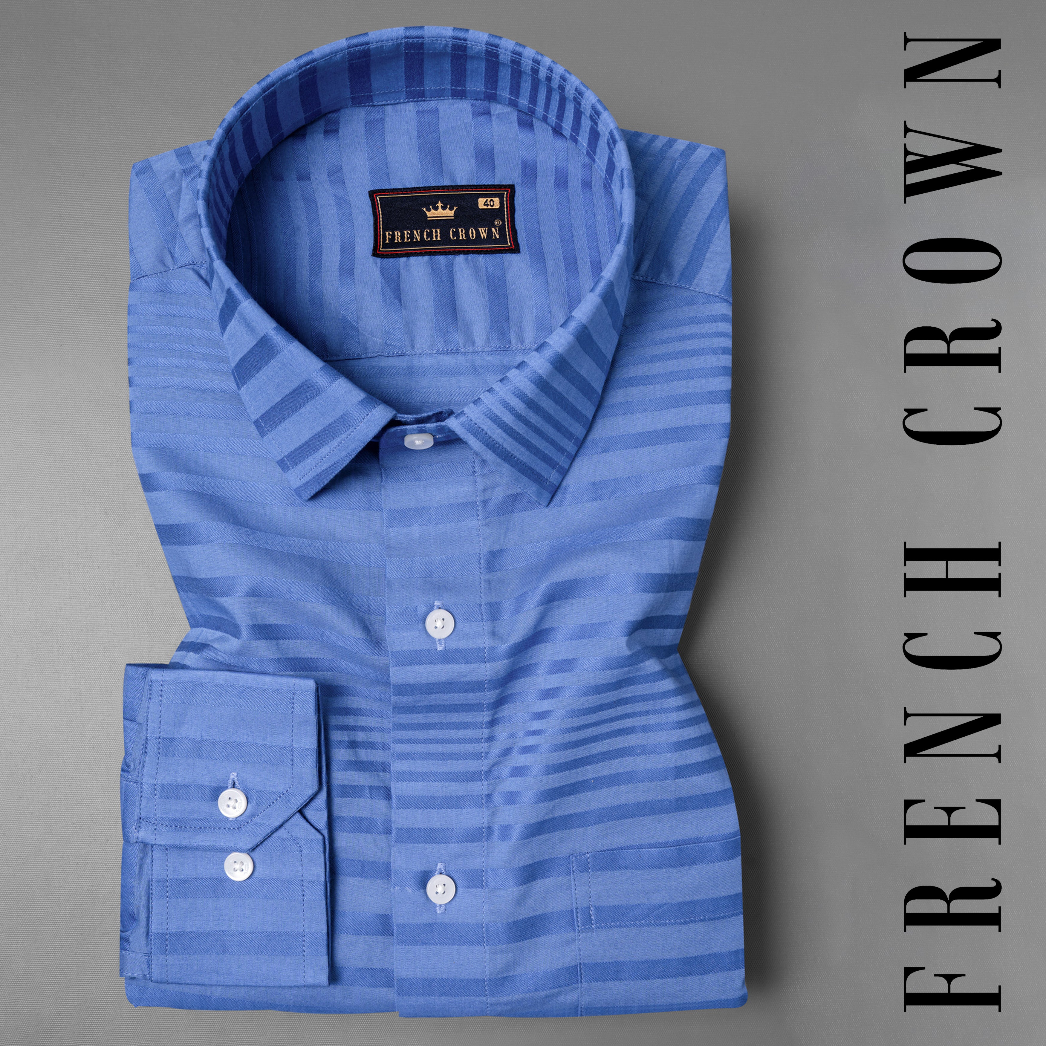 Endeavour Blue Striped Dobby Textured Premium Giza Cotton Shirt