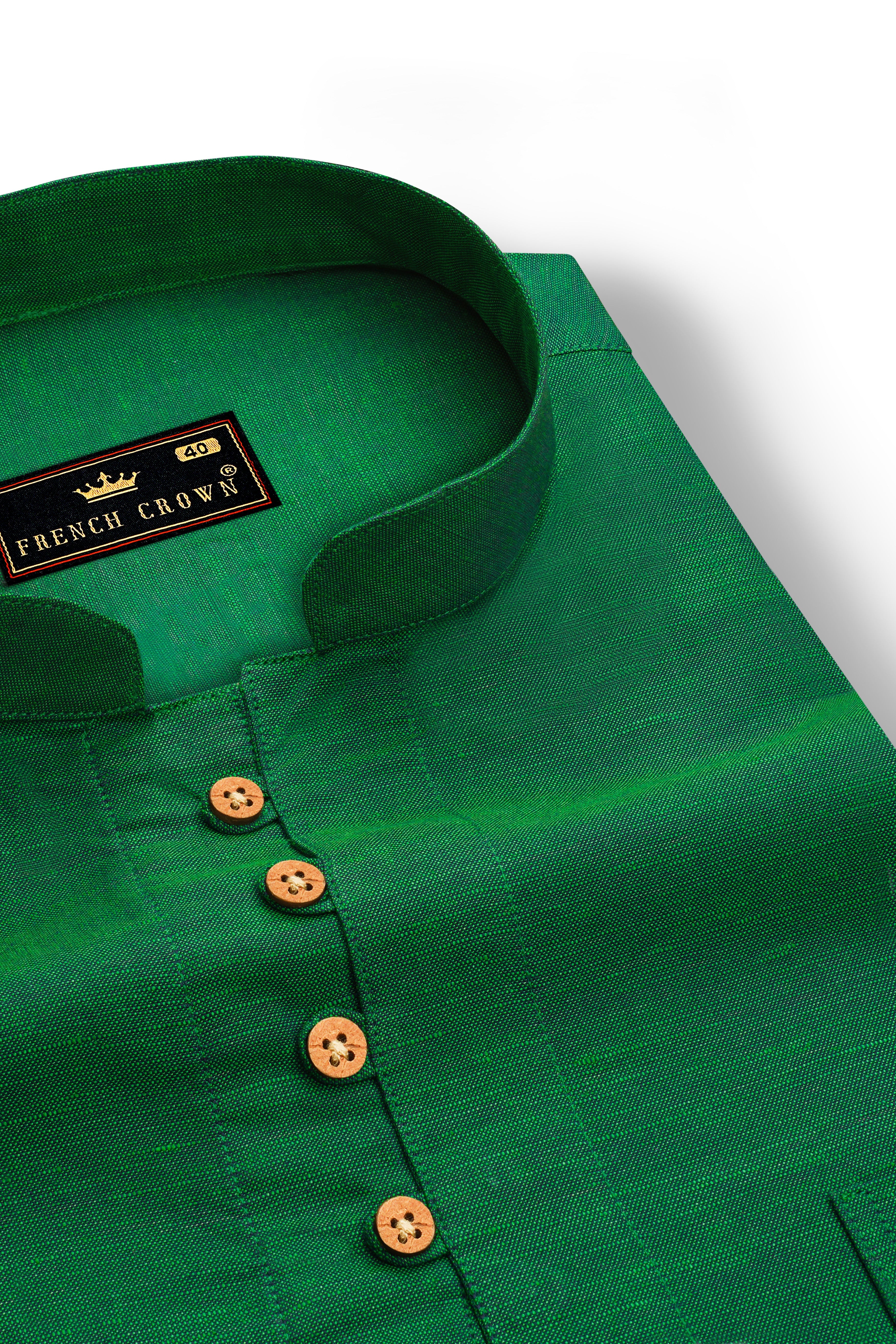 Emerald Green Luxurious Linen Kurta Shirt