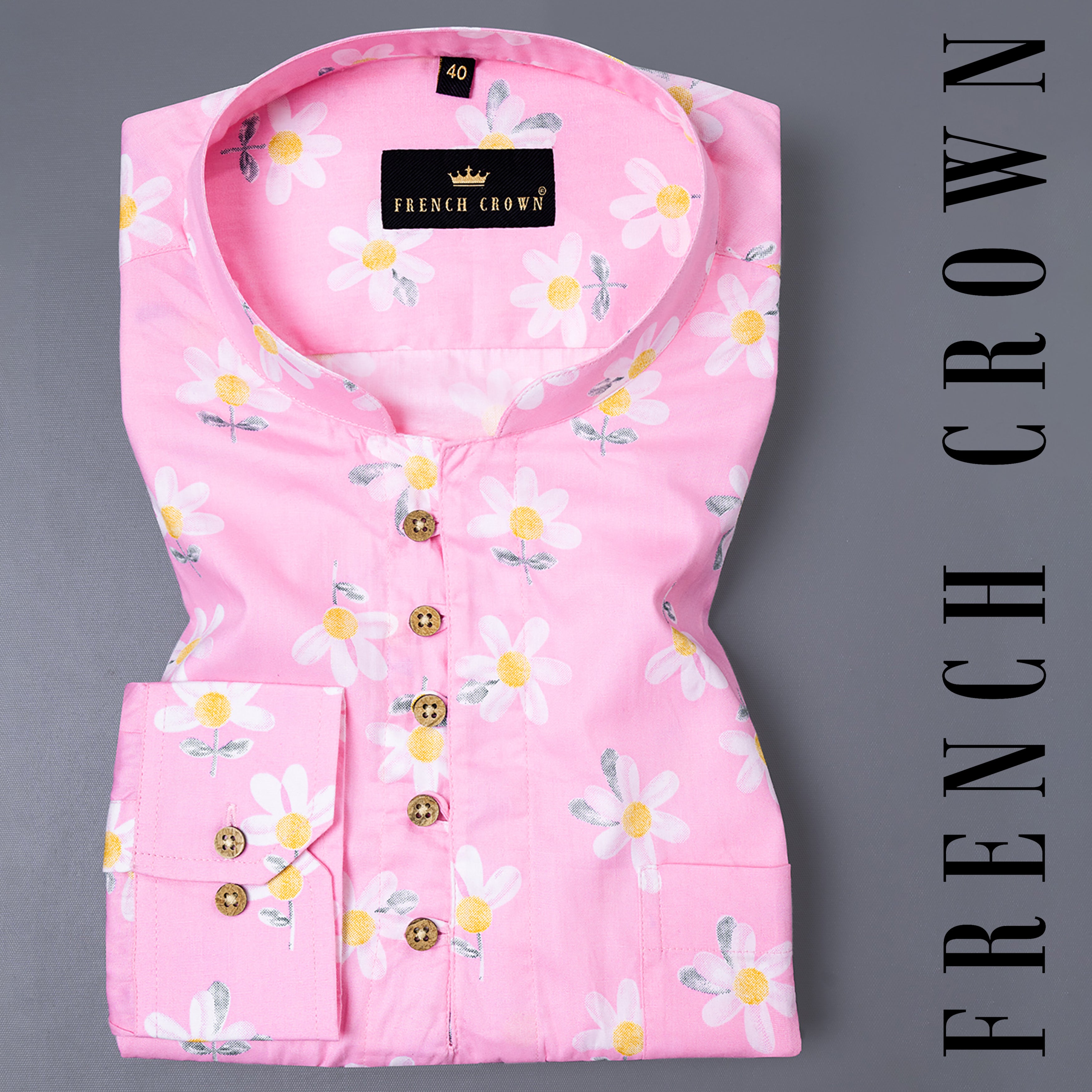 Light Pink Floral Printed Premium Cotton Kurta Shirt