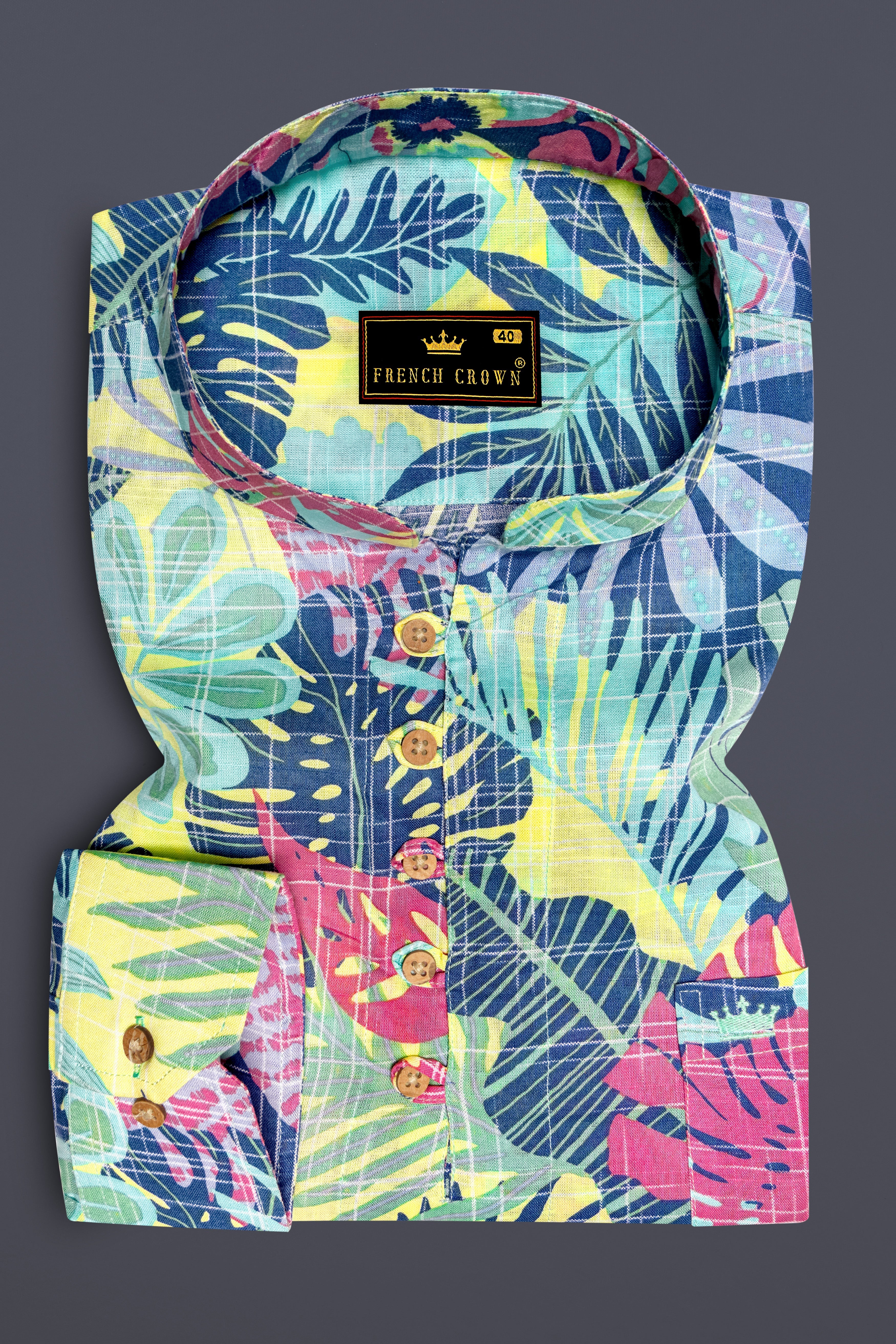 Colorful Beach Print Luxurious Linen Kurta Shirt