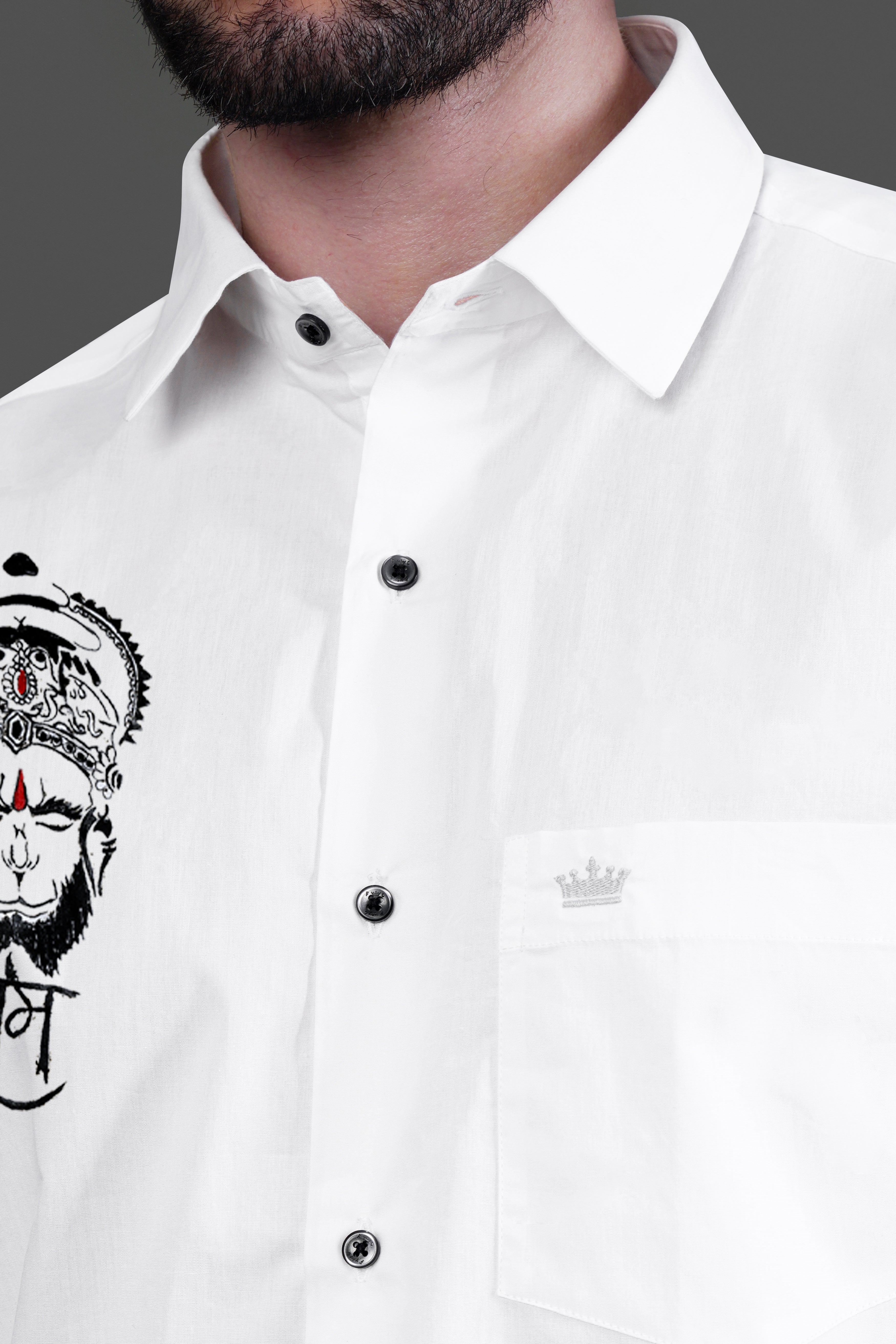 Bright White Lord Hanuman Hand Painted Premium Cotton Designer Shirt