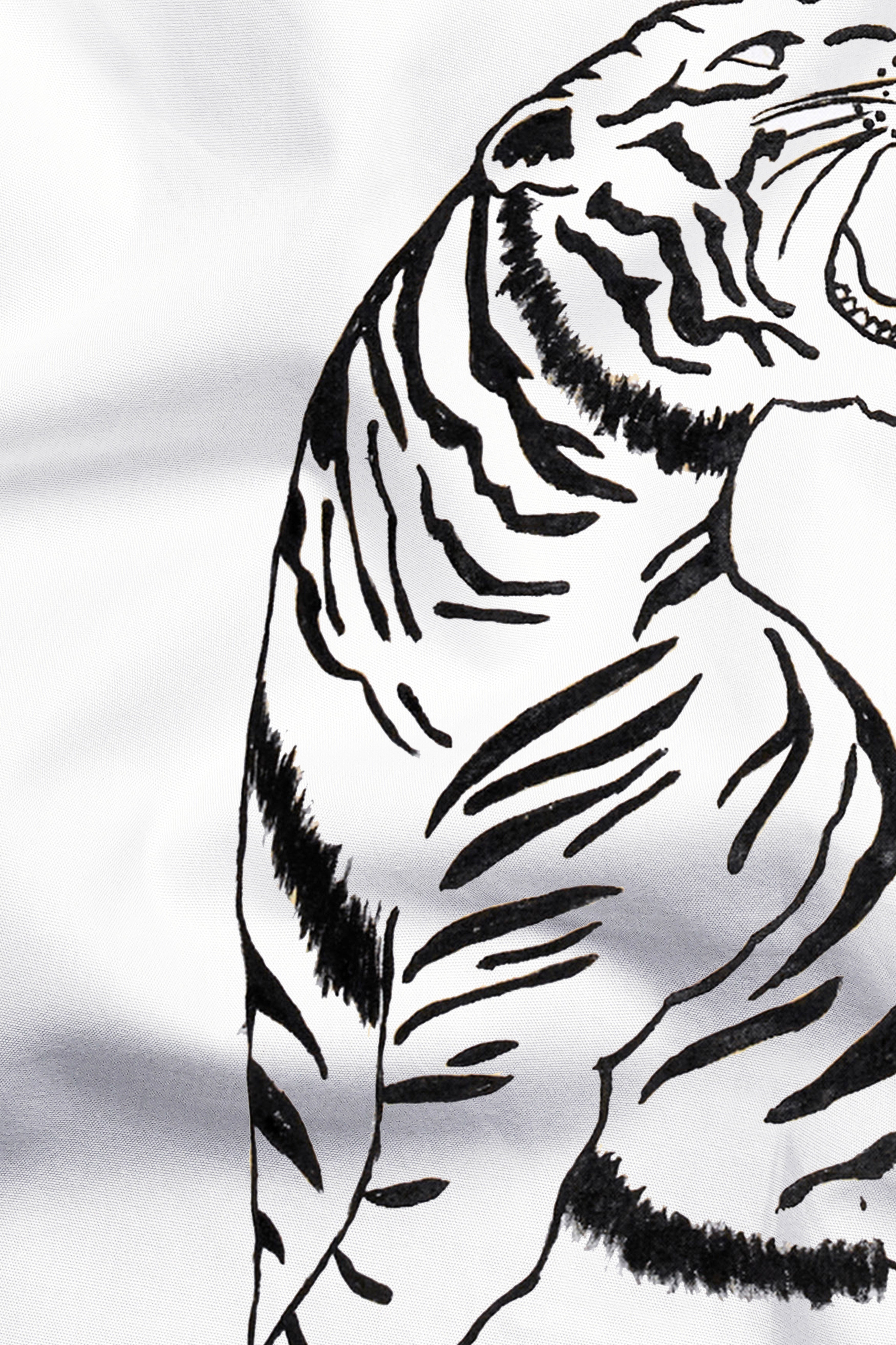 Bright White Tiger Hand Painted Premium Cotton Designer Shirt