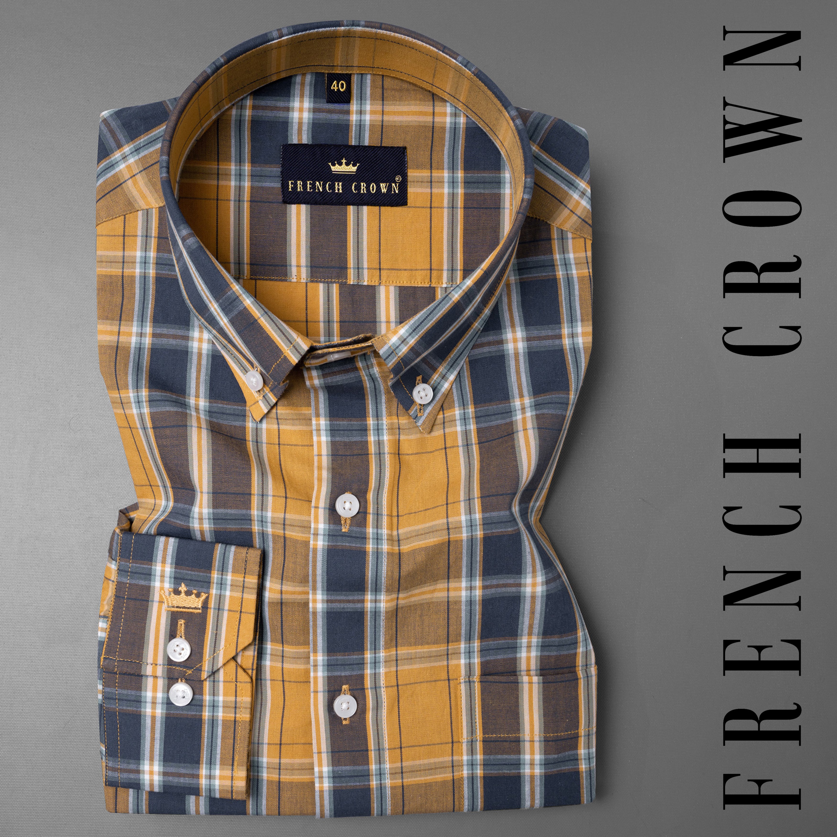 Anzac Yellow and Valhalla Blue Plaid Premium Cotton Shirt