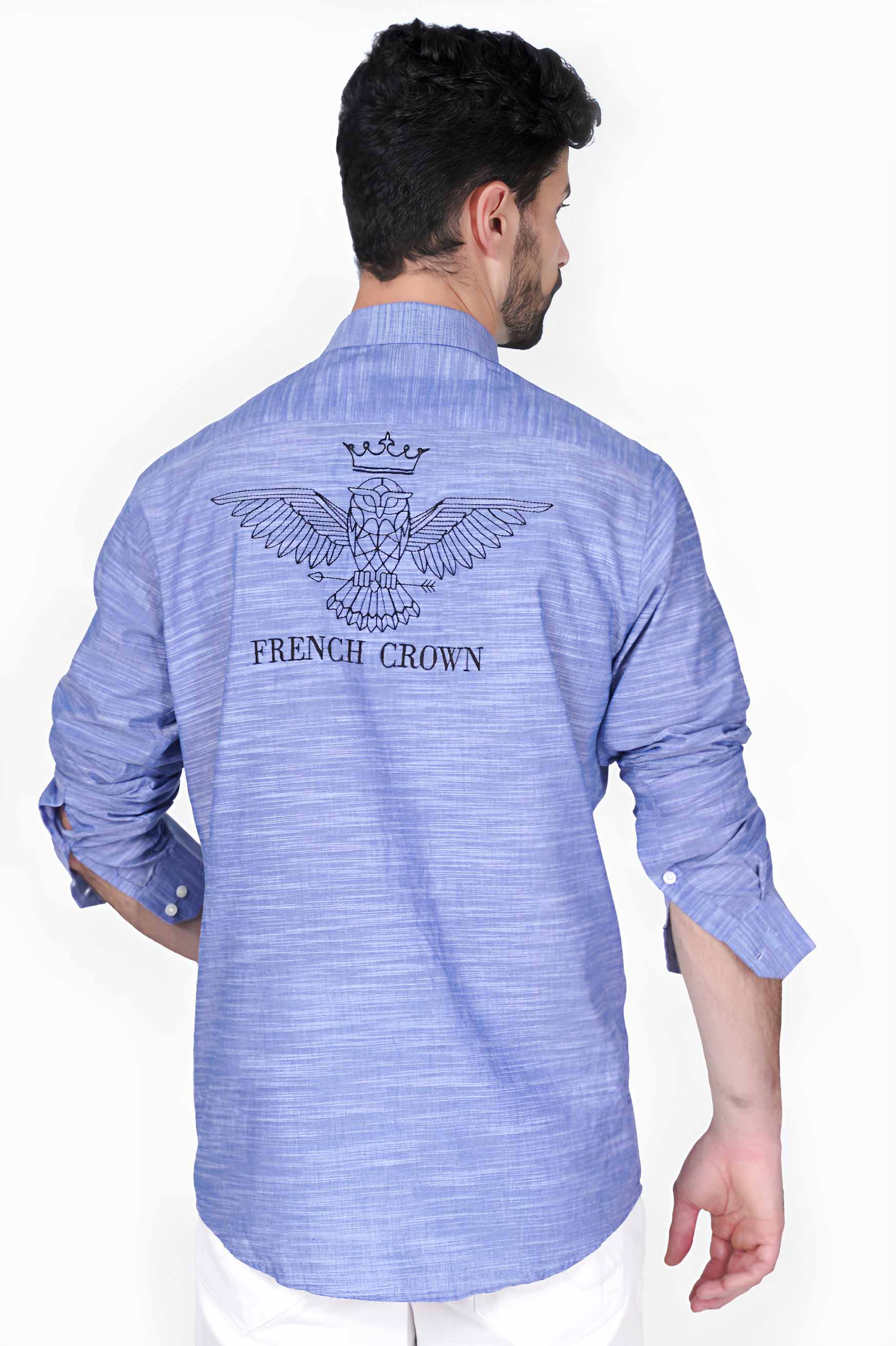 Periwinkle Blue Brand Name Embroidered Luxurious Linen Designer Shirt 5660-BD-E284-38, 5660-BD-E284-H-38, 5660-BD-E284-39, 5660-BD-E284-H-39, 5660-BD-E284-40, 5660-BD-E284-H-40, 5660-BD-E284-42, 5660-BD-E284-H-42, 5660-BD-E284-44, 5660-BD-E284-H-44, 5660-BD-E284-46, 5660-BD-E284-H-46, 5660-BD-E284-48, 5660-BD-E284-H-48, 5660-BD-E284-50, 5660-BD-E284-H-50, 5660-BD-E284-52, 5660-BD-E284-H-52