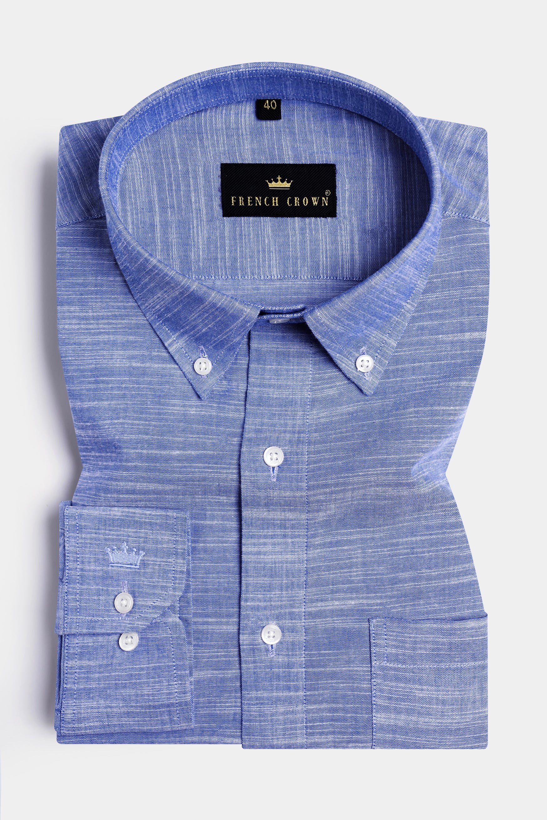 Faded Blue and Black Embroidered Luxurious Linen Designer Shirt
