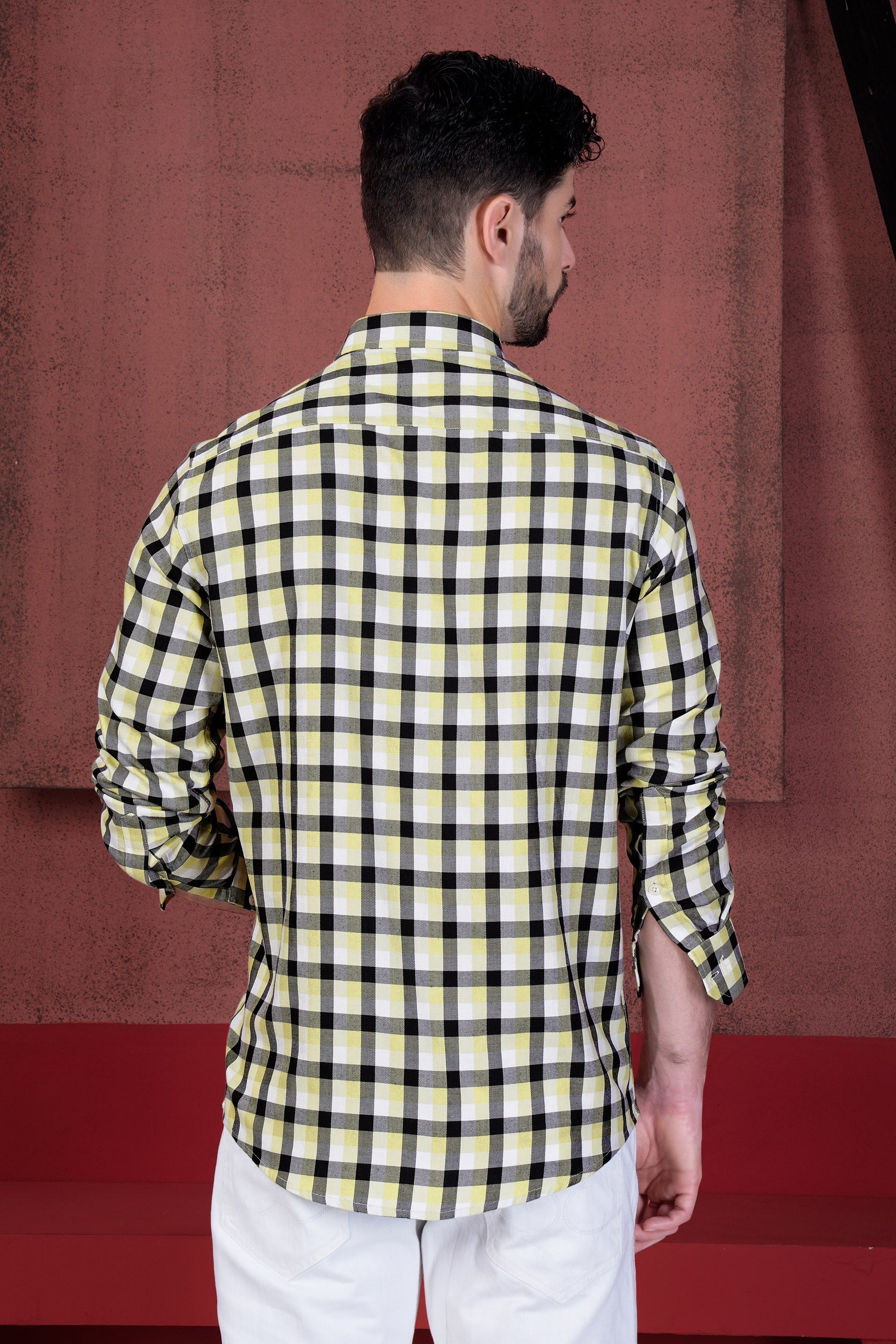 Jade Black and Astra Green Checkered with Cool Guy Patchwork Twill Premium Cotton Designer Shirt