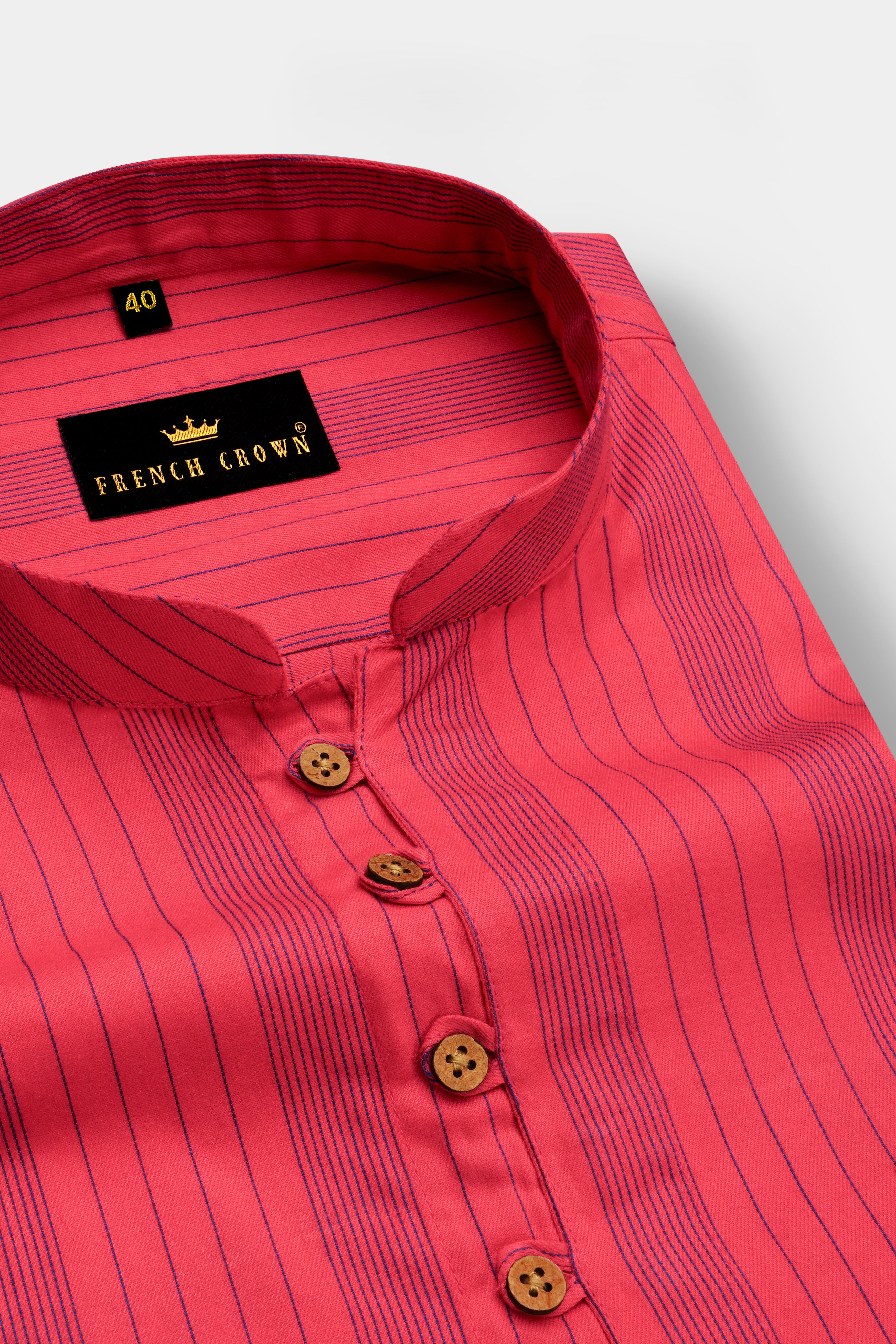 Alizarin Twill Pinstriped Premium Cotton Kurta Shirt
