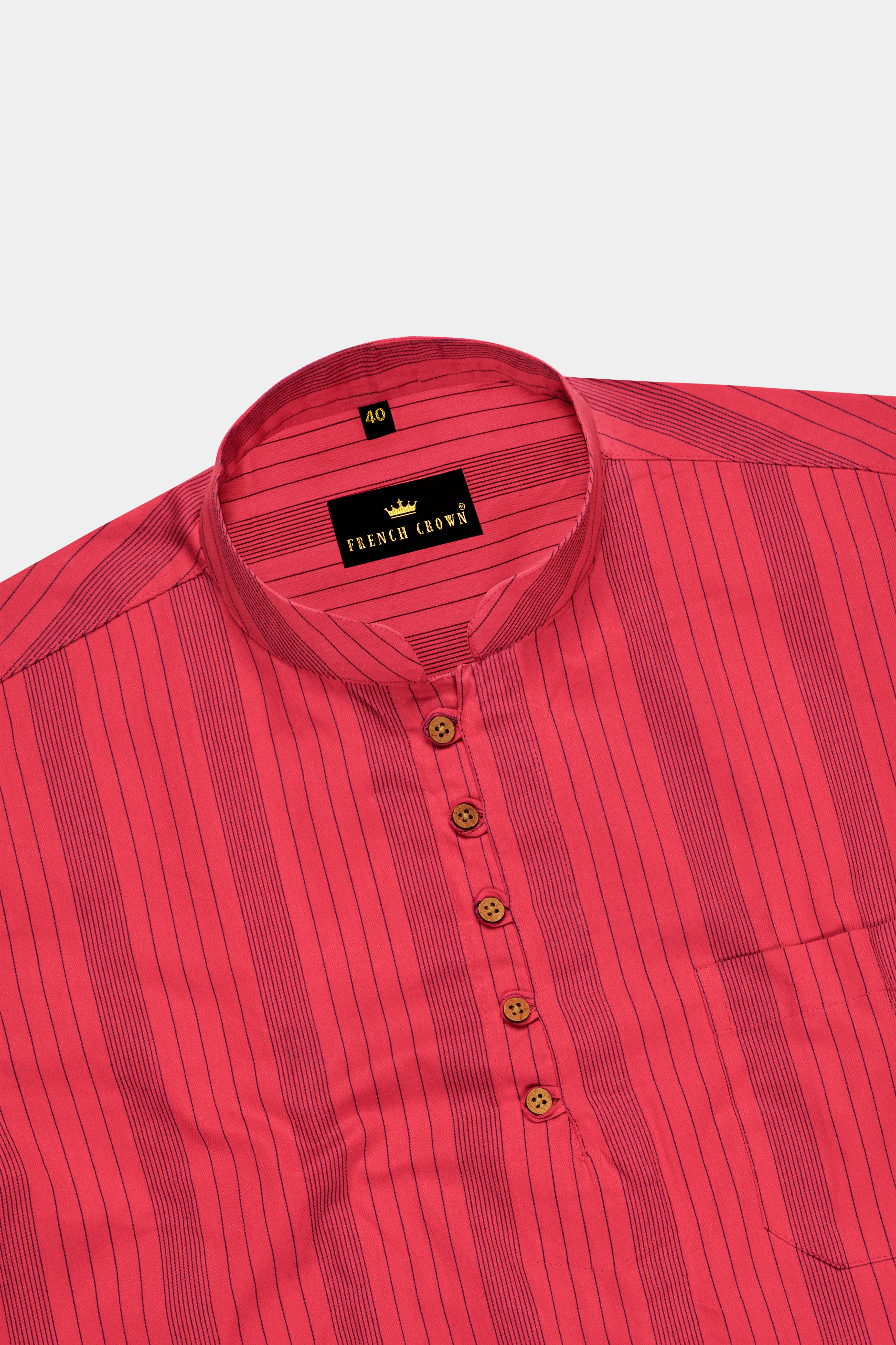 Alizarin Twill Pinstriped Premium Cotton Kurta Shirt