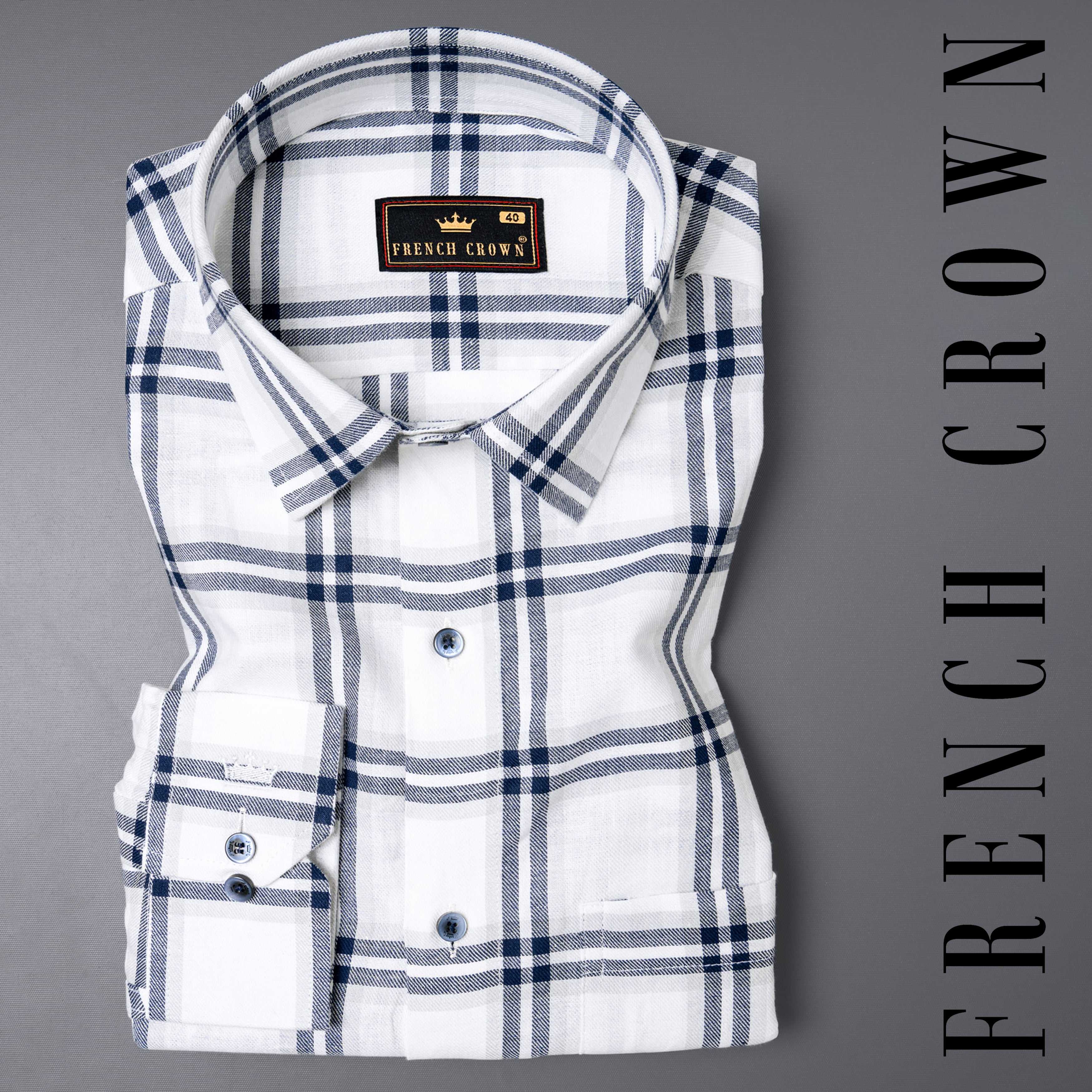 Bright White Twill Plaid Premium Cotton Shirt