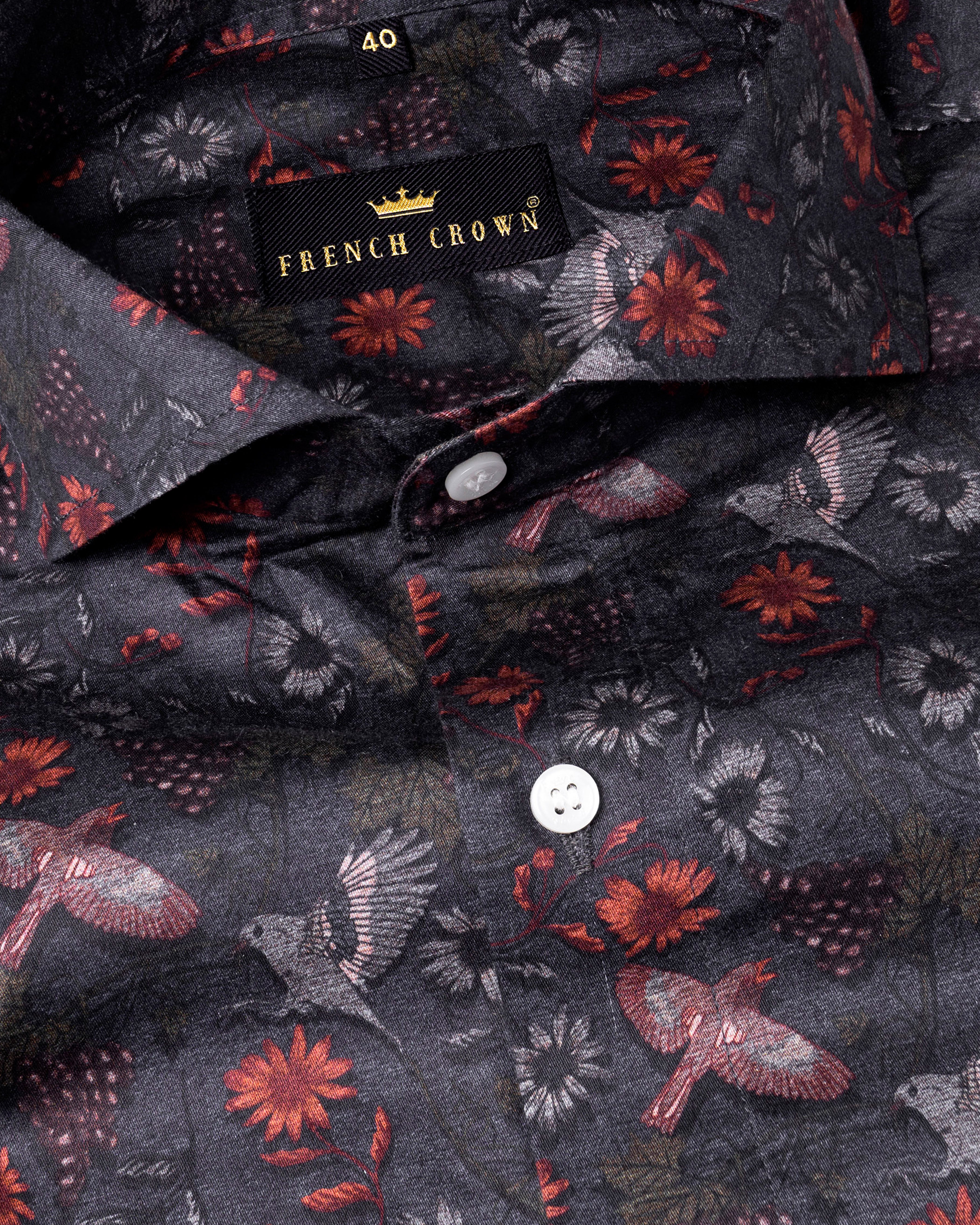Ninja Black with Birds Printed Super Soft Premium Cotton Shirt