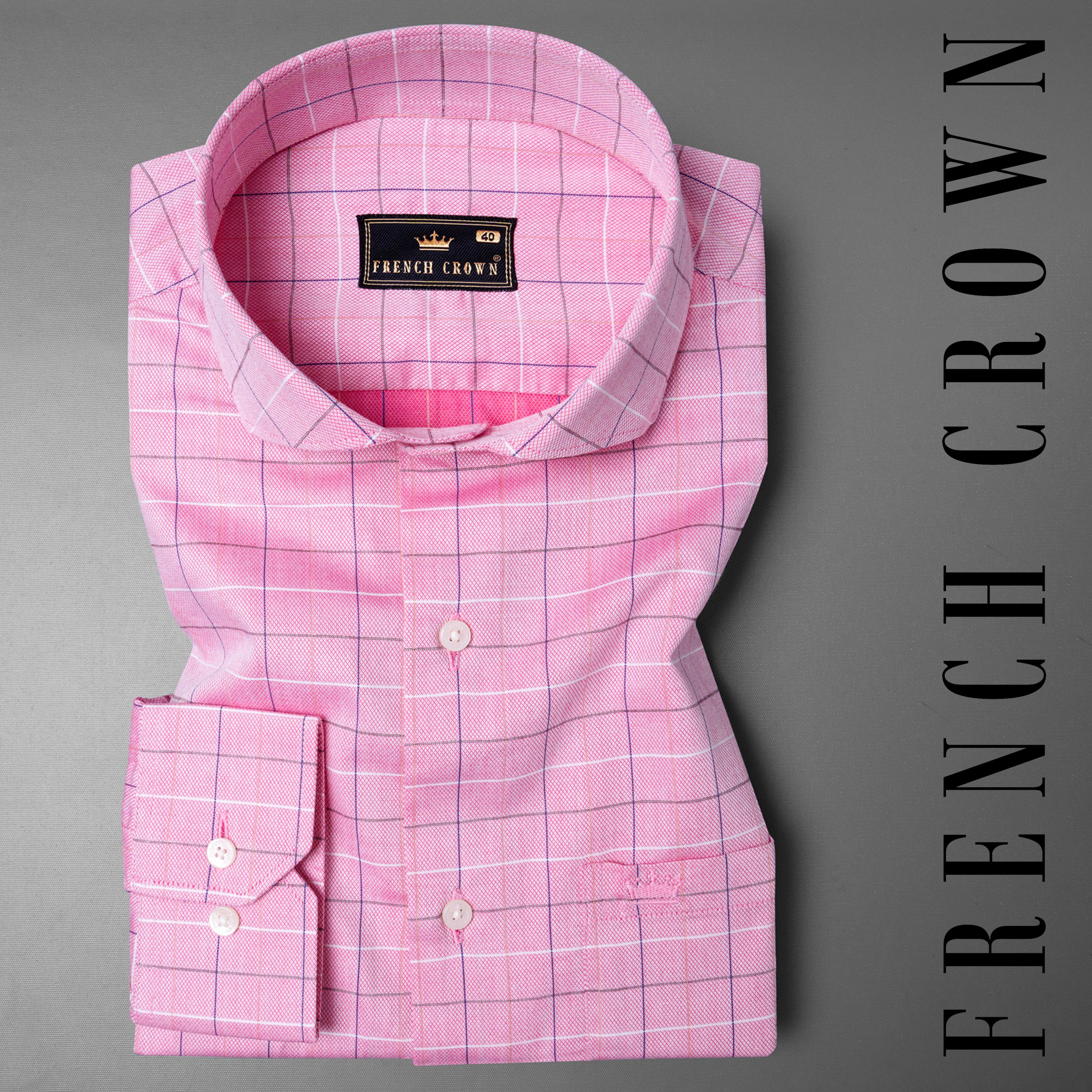 Cupid Pink Windowpane Dobby Textured Premium Giza Cotton Shirt