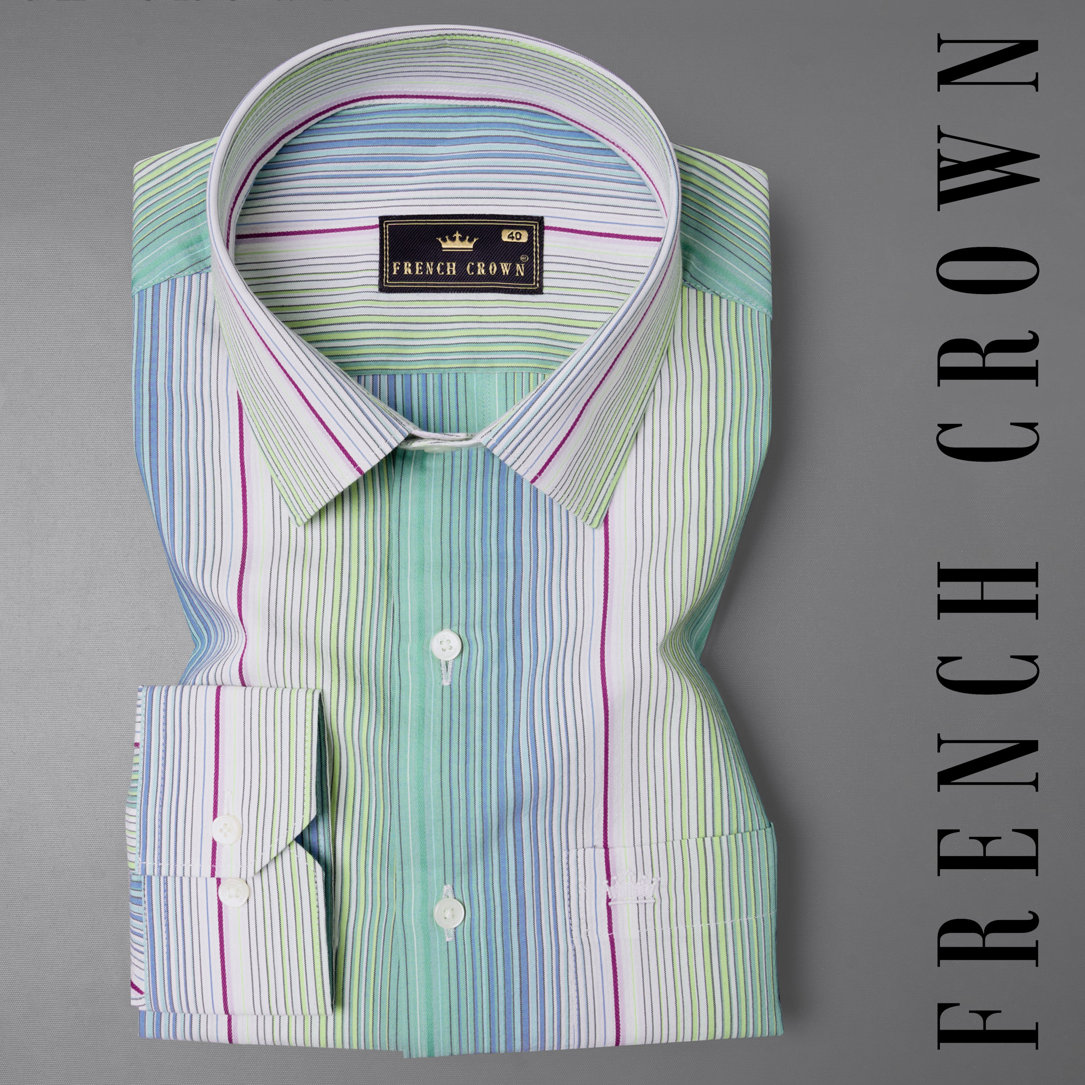 Violet with Madang Green Striped Premium Cotton Shirt