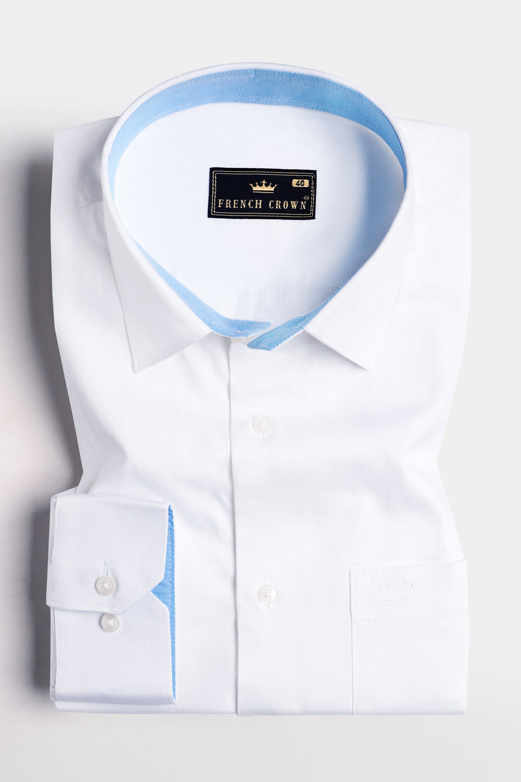 Bright White with Blue Subtle Sheen Elbow Patch Premium Cotton Shirt