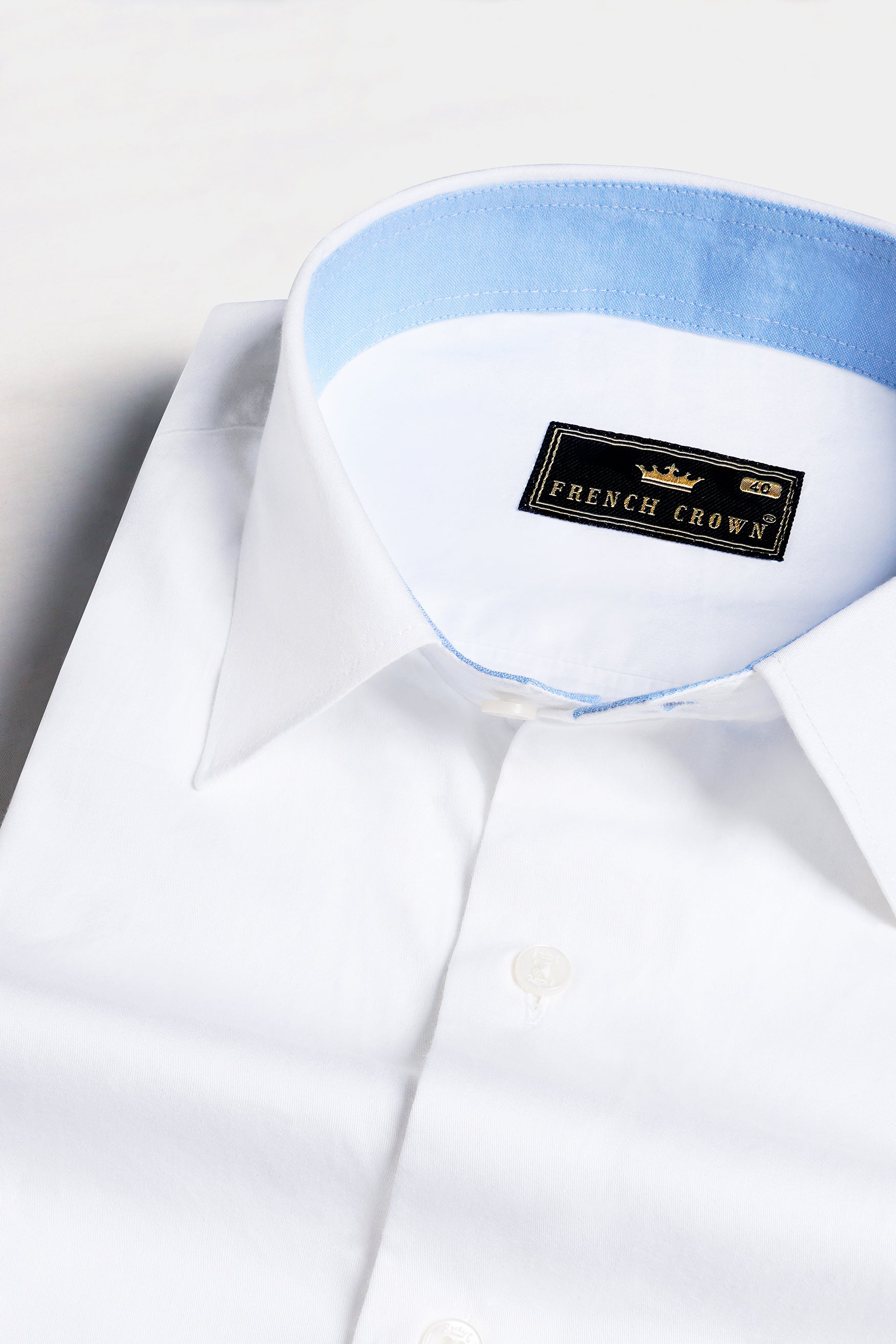 Bright White with Blue Subtle Sheen Elbow Patch Premium Cotton Shirt