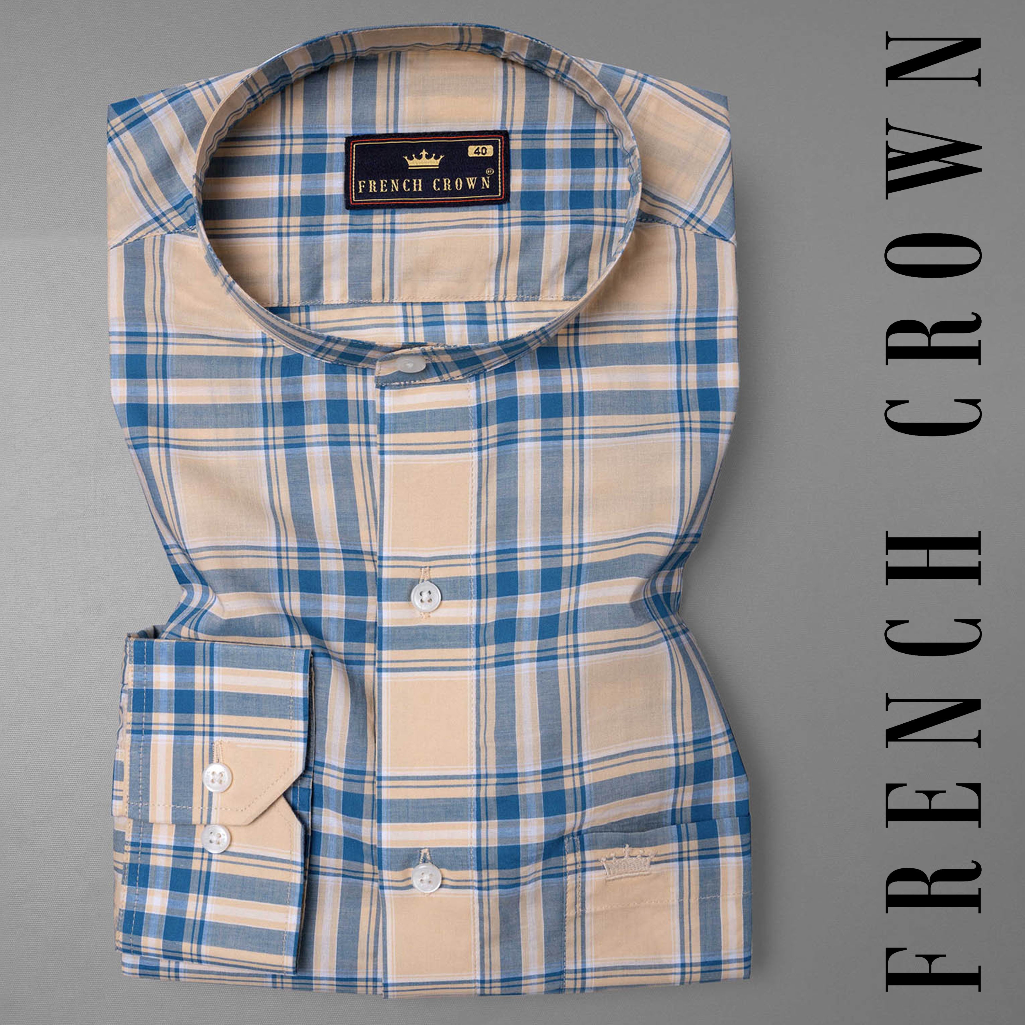 Zinnwaldite Brown and Bali Hai Blue Plaid Premium Cotton Shirt