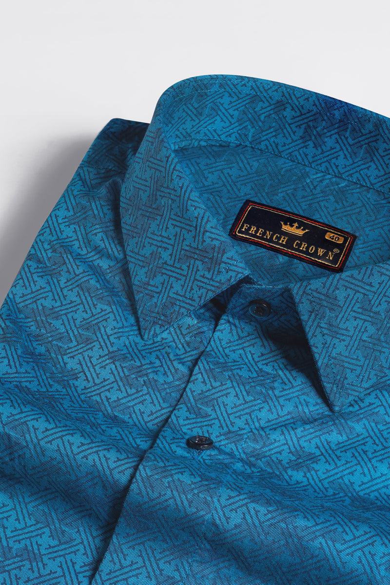 Cerulean Blue Jacquard Textured Premium Giza Cotton Shirt