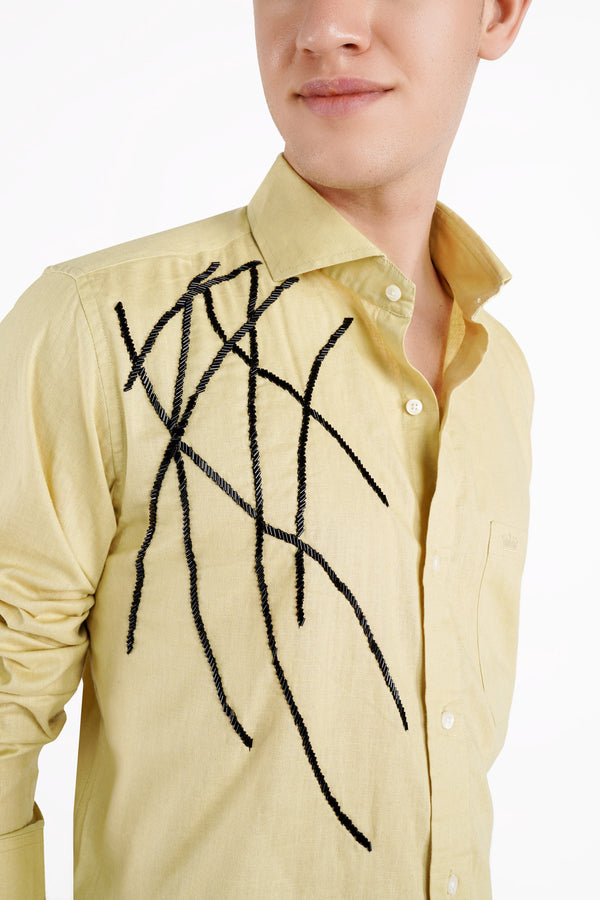 Maize Brown Embroidered Luxurious Linen Designer Shirt